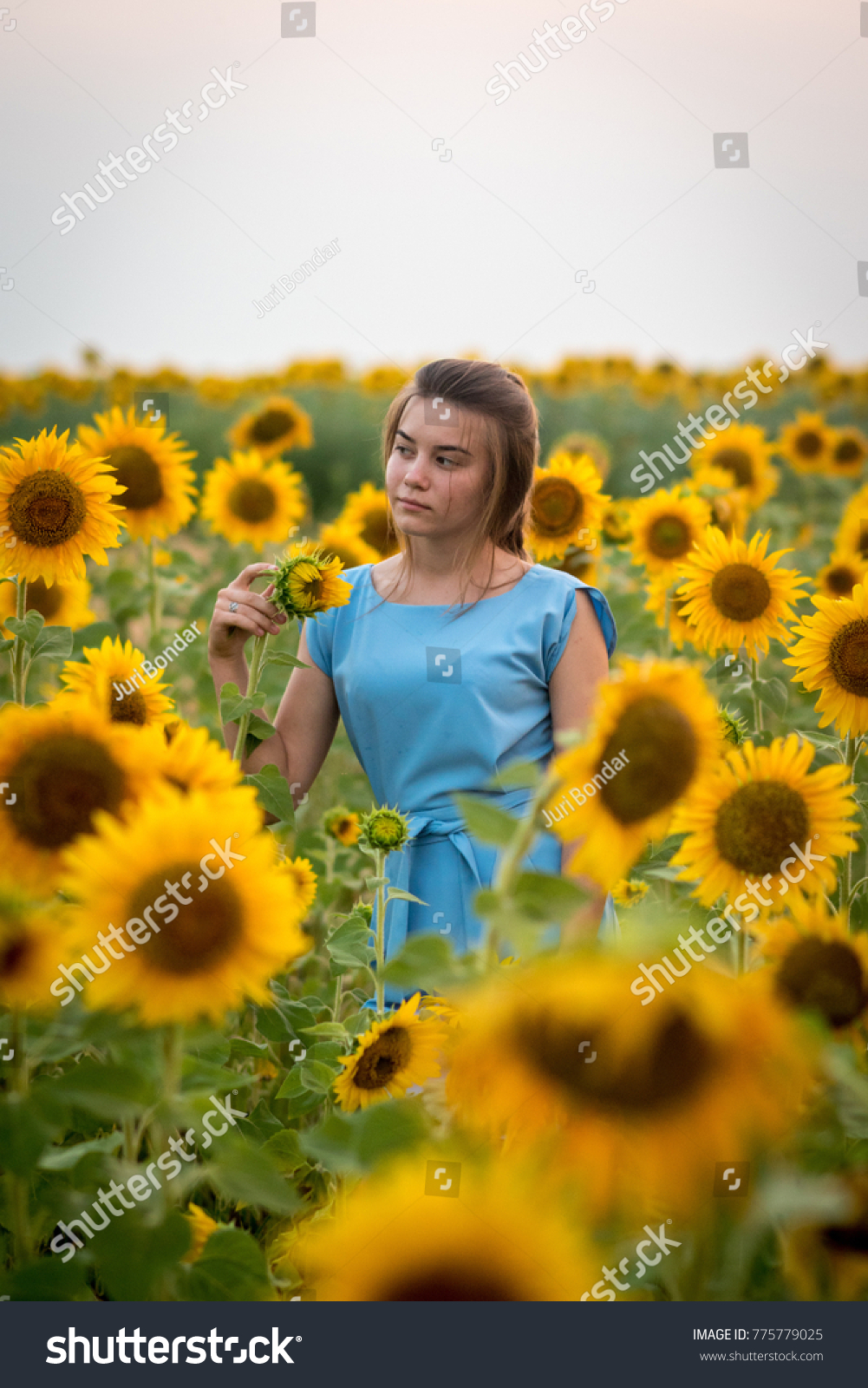 blue dress with sunflowers