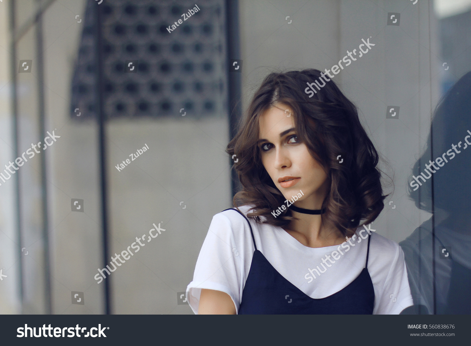 Girl White Shirt Dark Blue Dress Stock Photo Edit Now 560838676