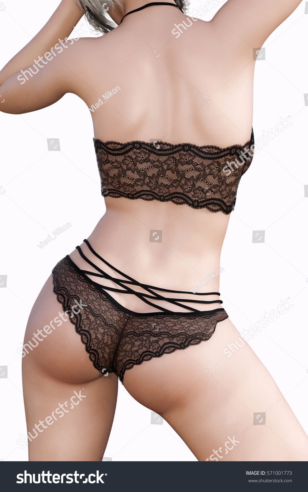 Download Girl Lacy Underwear Back View Black Stock Illustration ...