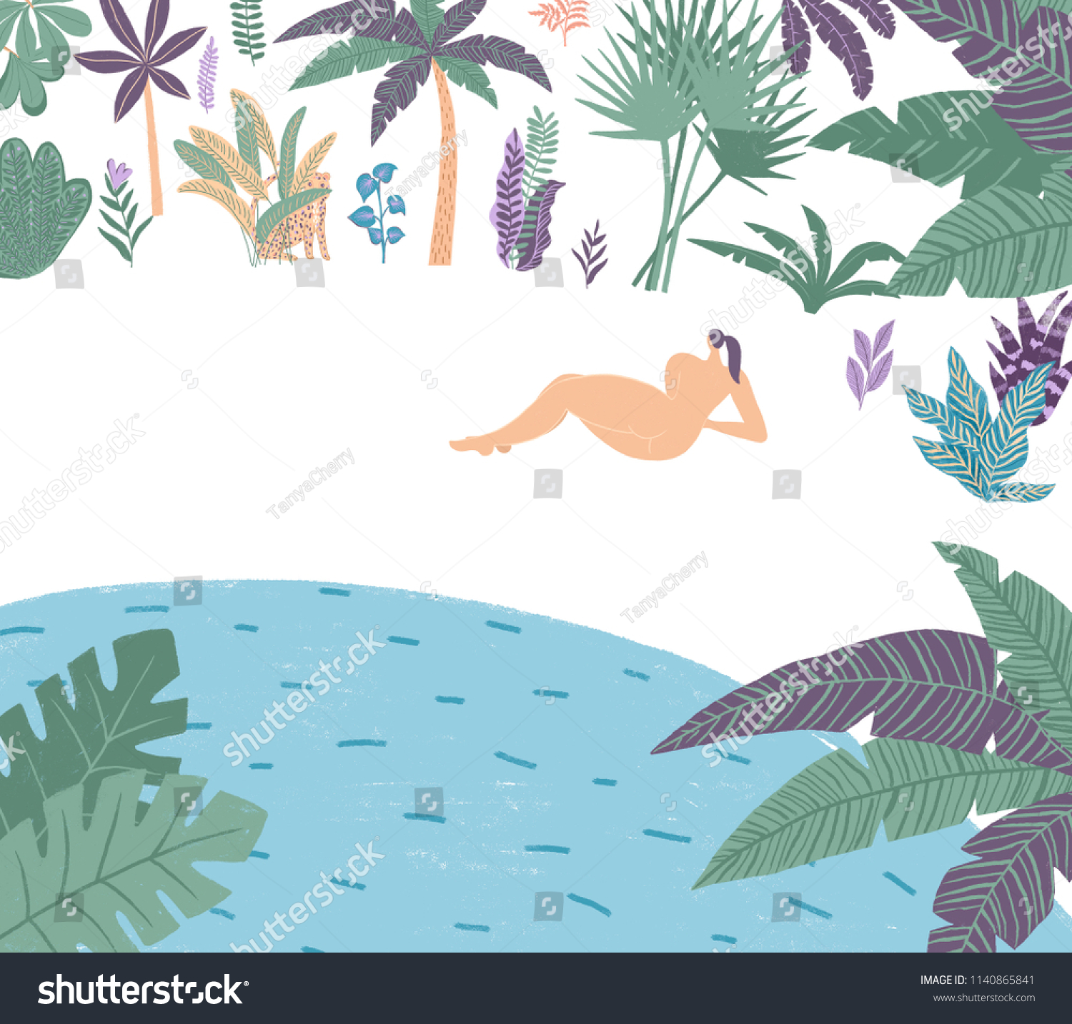 Girl Paradise Body Positive Summer Vacation Stock Illustration