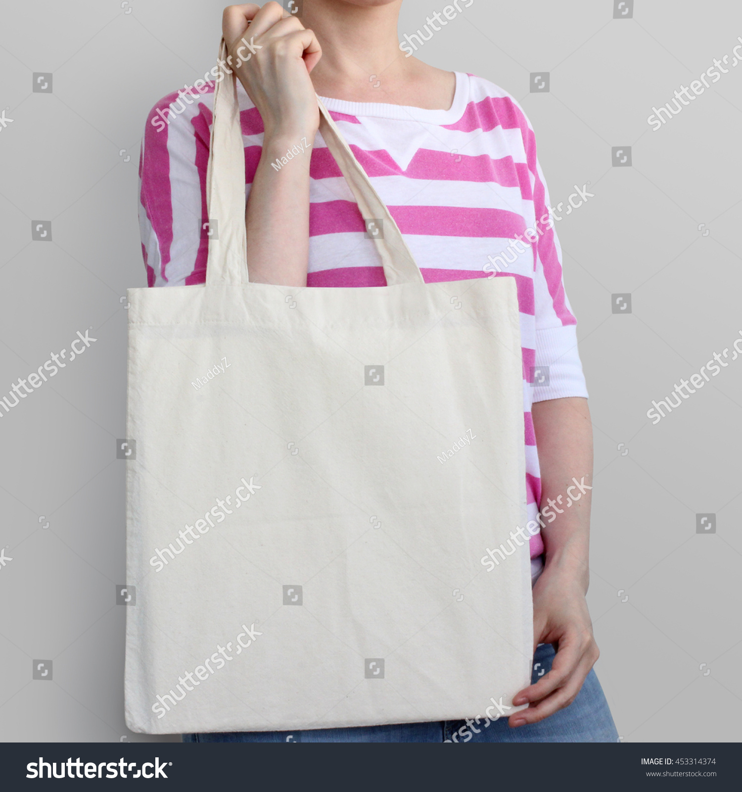 Girl Holding Blank Cotton Eco Tote Stock Photo 453314374 ...