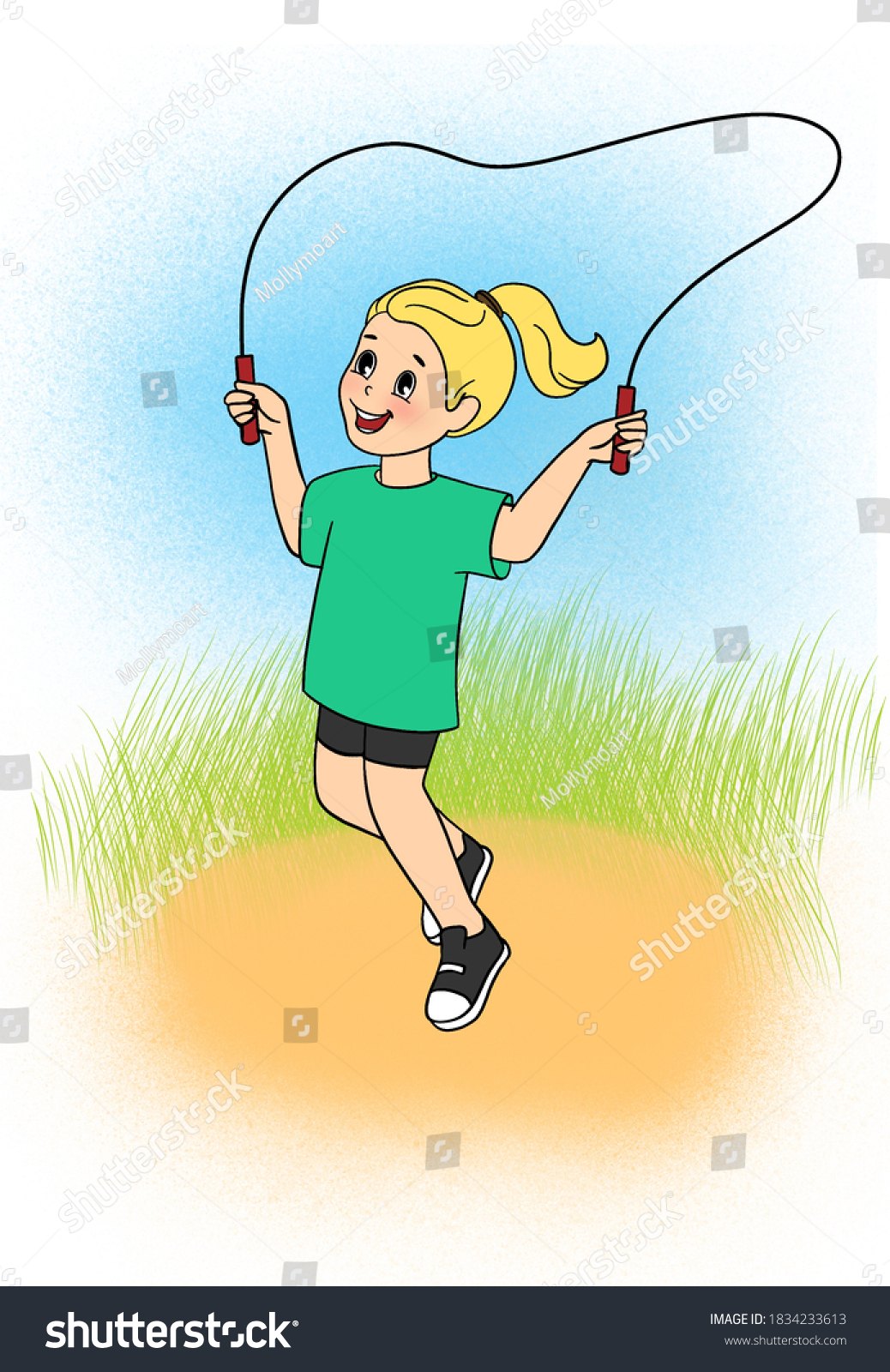 Girl Jumping Rope Child Goes Sports Stock Illustration 1834233613 ...