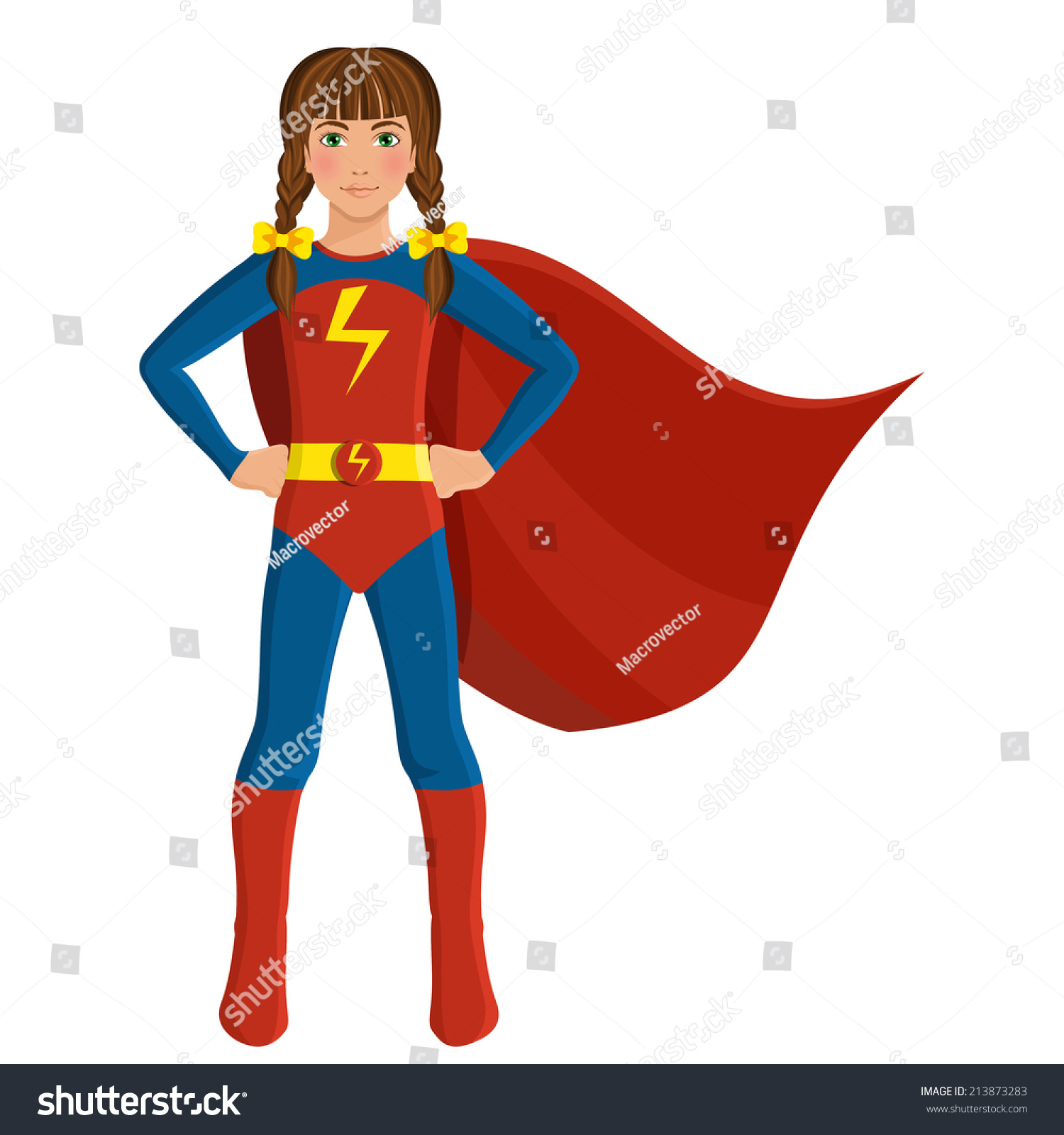 Girl Kid Superhero Costume Cape Full Stock Illustration 213873283 ...