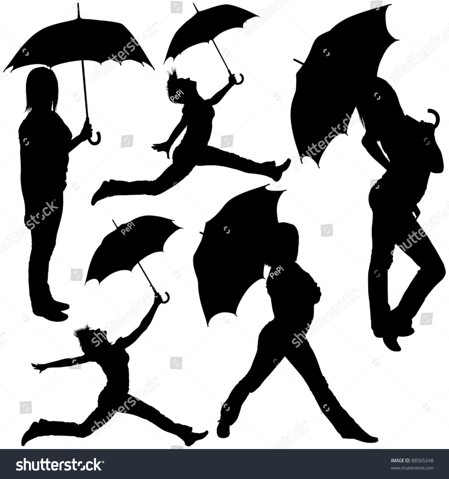 Girl Posing Umbrella Black Silhouettes Stock Illustration 88565248 ...