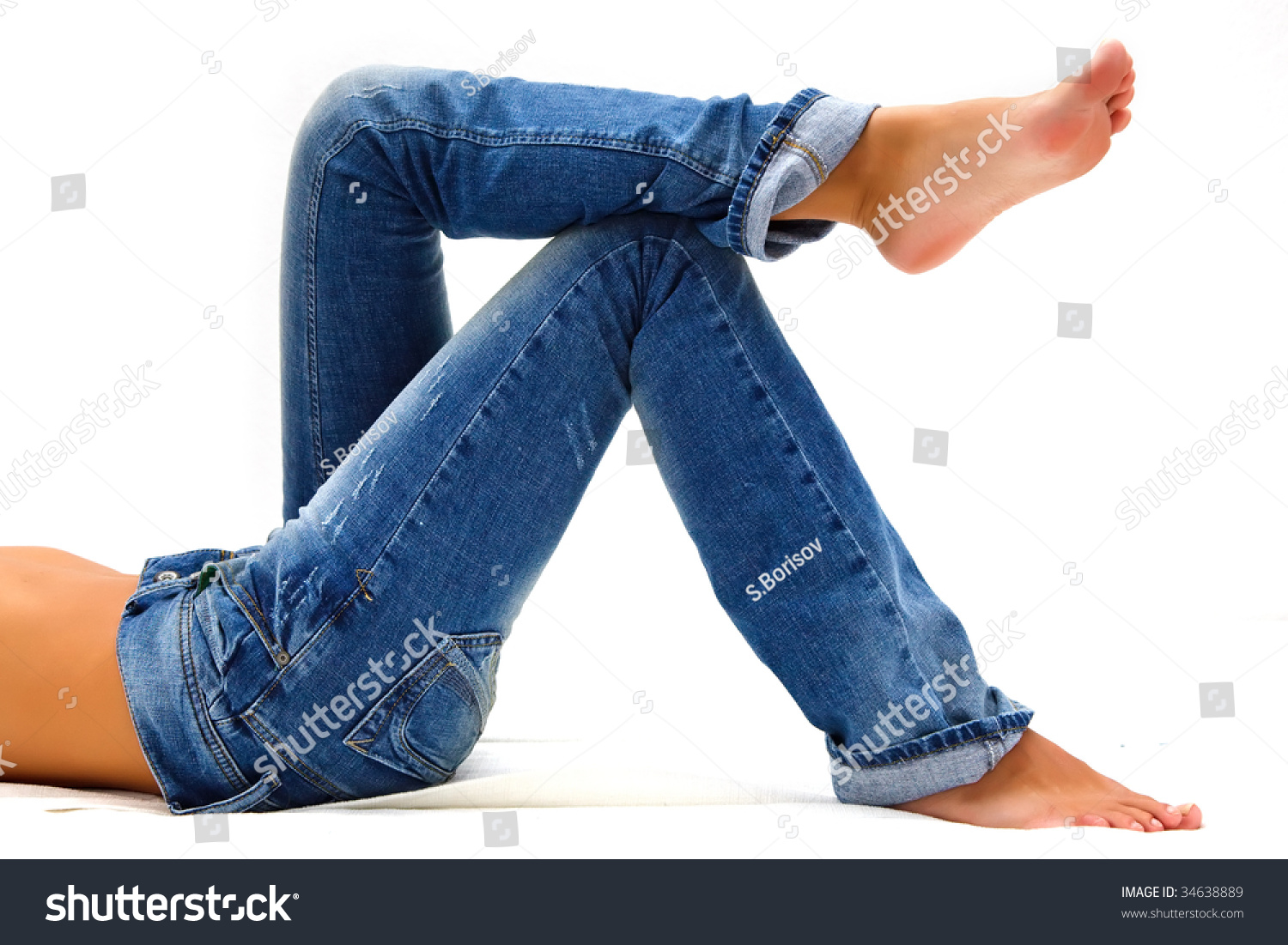 Girl'S Legs In A Blue Jeans Over White Stock Photo 34638889 : Shutterstock