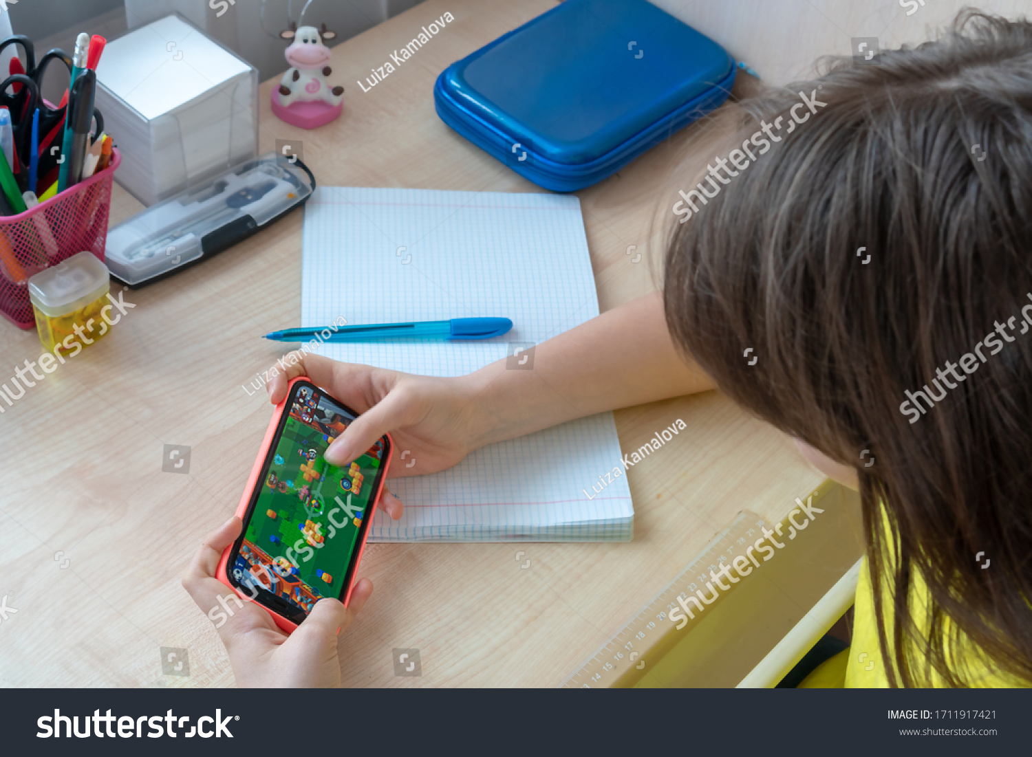 Girl Schoolgirl Plays Game Brawl Stars Stock Photo Edit Now 1711917421 - brawl stars on the phone