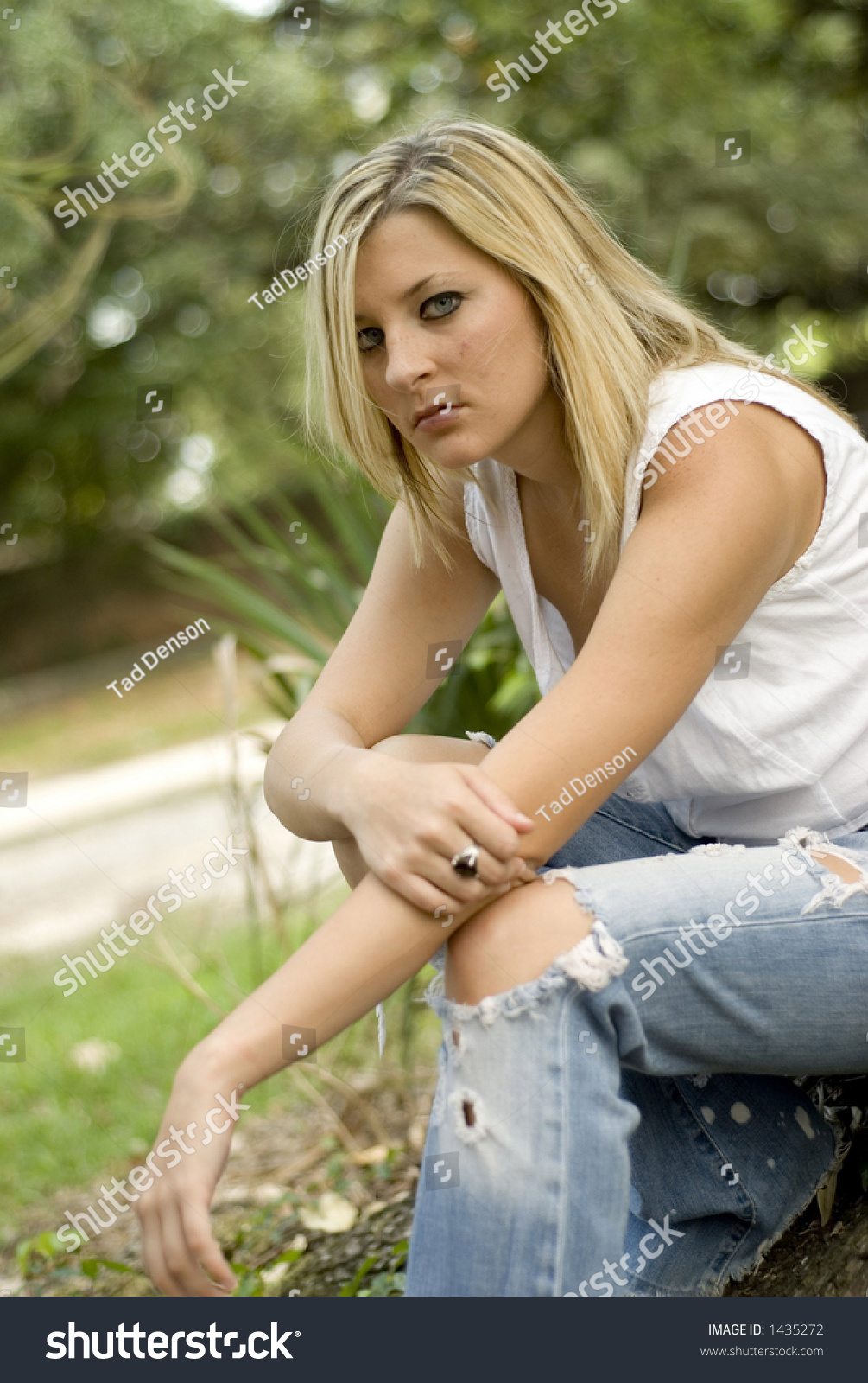 Girl Sitting Looking Bit Worried Stock Photo 1435272 - Shutterstock