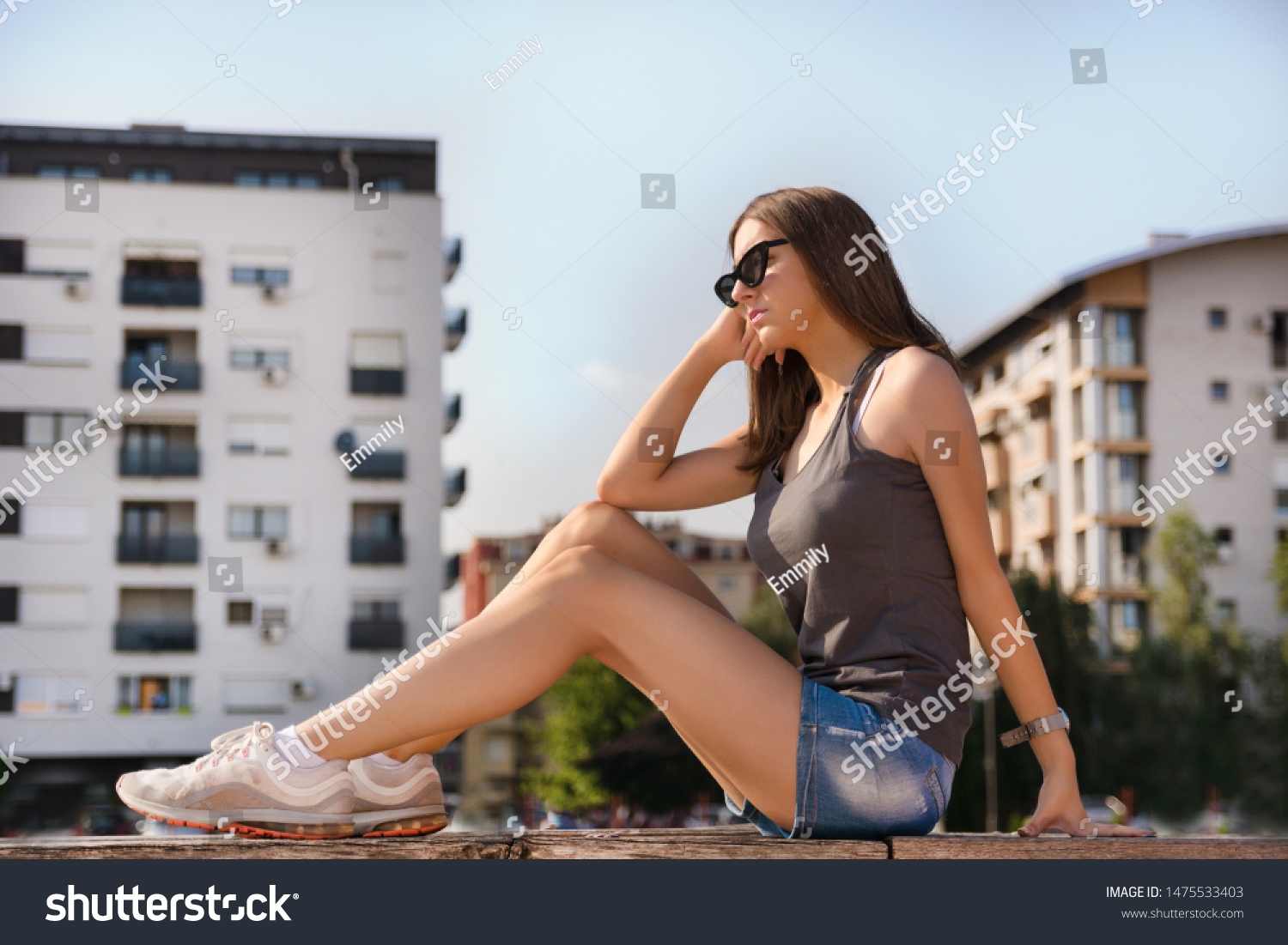 Girl Sitting On Bench Park Sunbathe Stock Photo (Edit Now) 1475533403