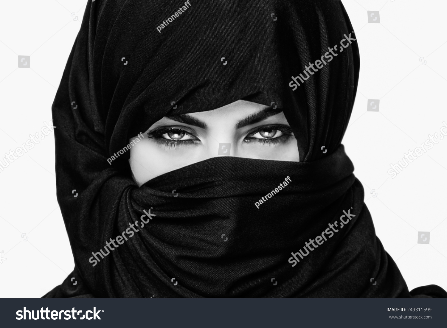 Girl Wearing Burqa Closeup Black And White Stock Photo 249311599 ...