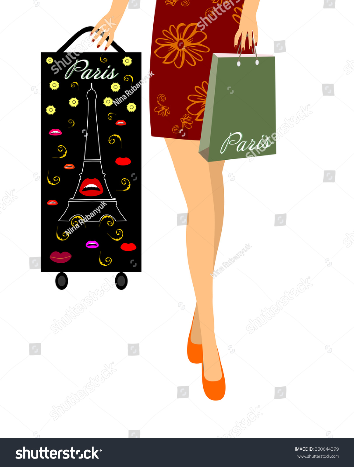 Girl Suitcase Bag Wais Stock Illustration