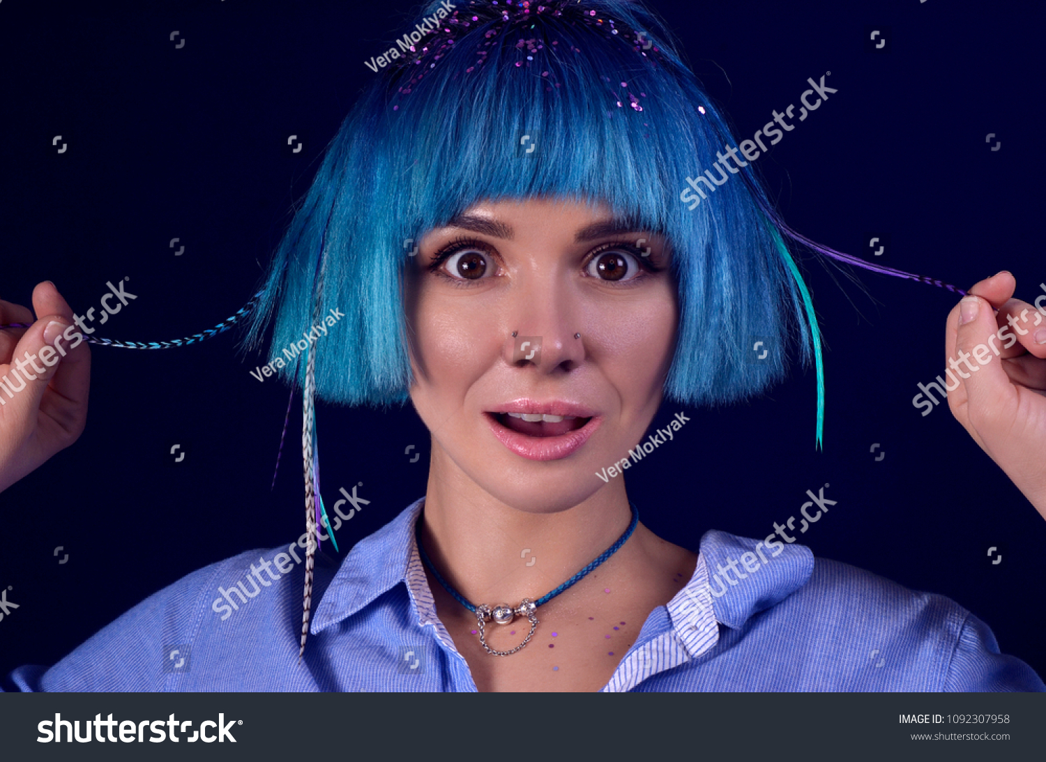 blue hair feathers