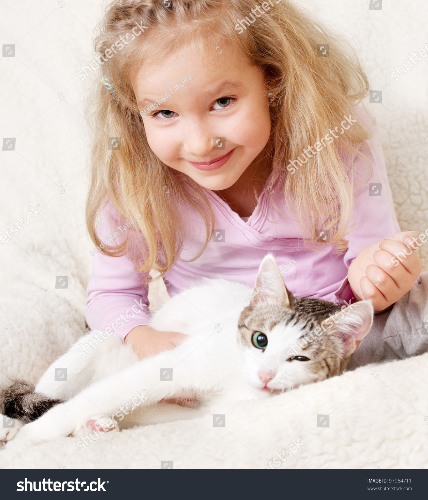 Girl With Cat. Child With Pet At Home Stock Photo 97964711 : Shutterstock