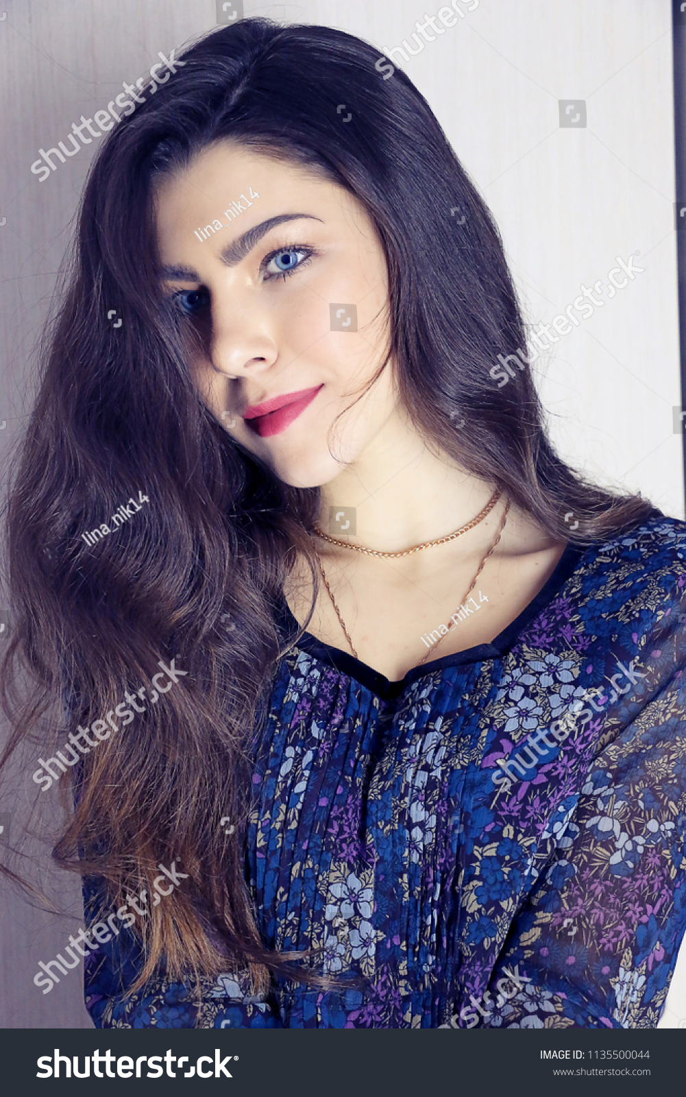 Girl Dark Hair Blue Eyes Portrait Stock Photo Edit Now