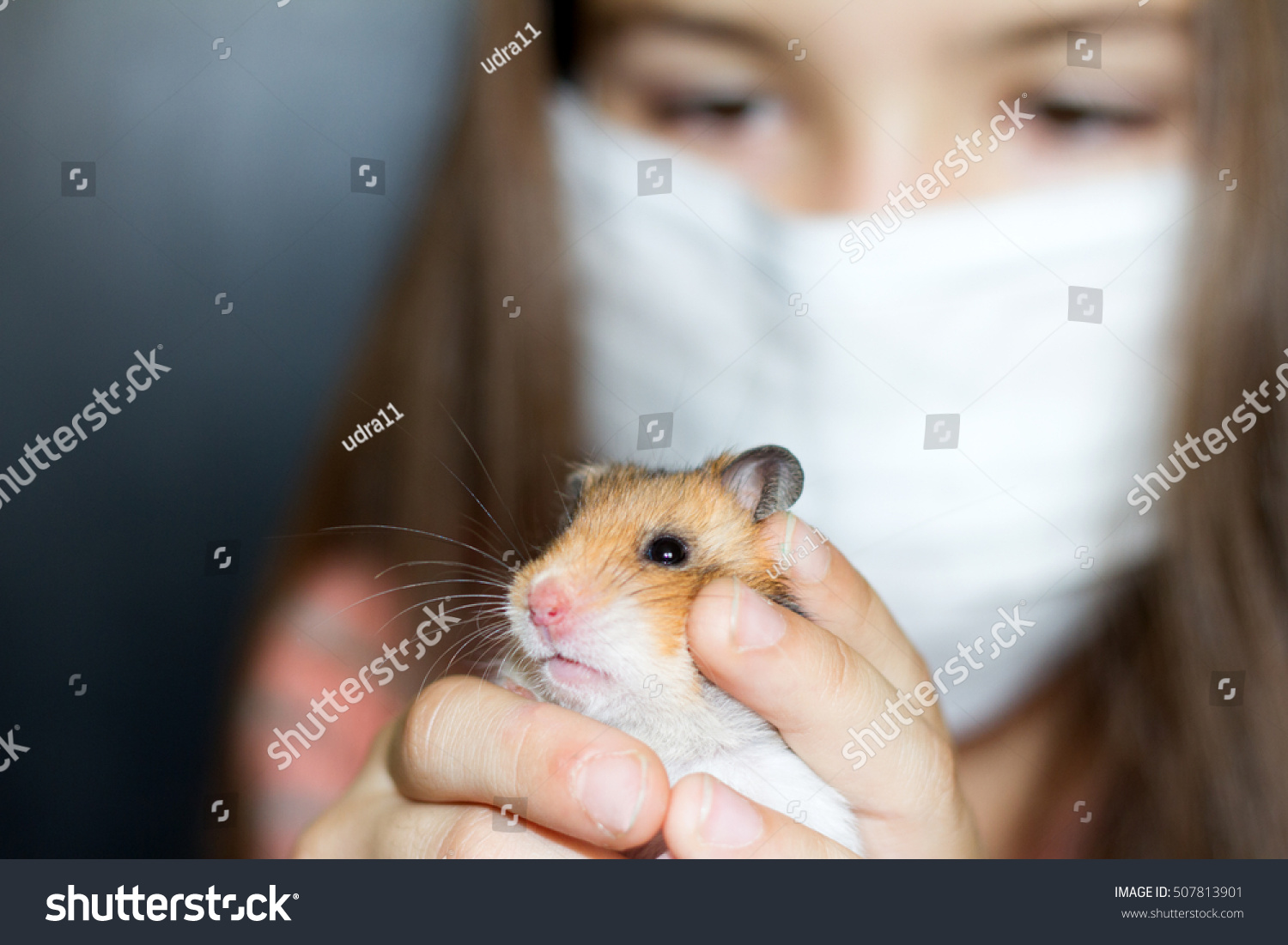 Girl Medical Mask Hamster Allergy Concept Stock Photo Edit Now 507813901