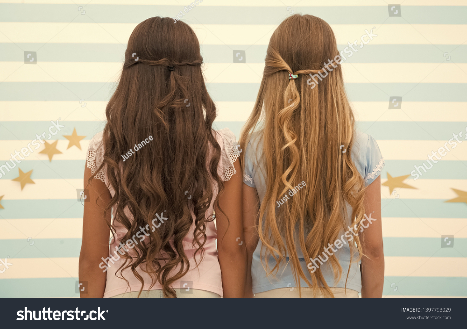 Girls Children Long Curly Hair Rear Stock Photo Edit Now