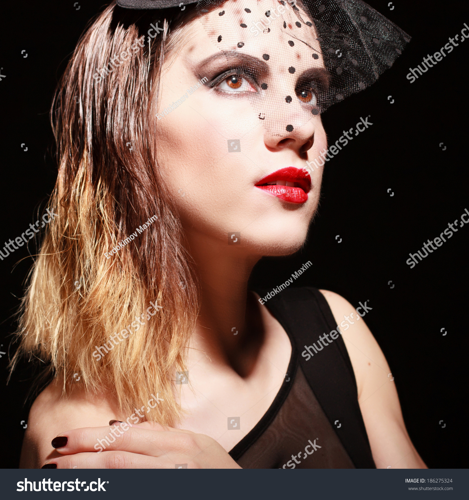 Glamor Woman Dark Face Portrait Beautiful Female Isolated On Black