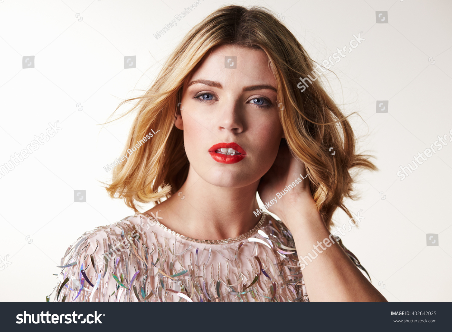 Glamorous Blonde Woman Hand Hair Looking Stock Photo Edit Now
