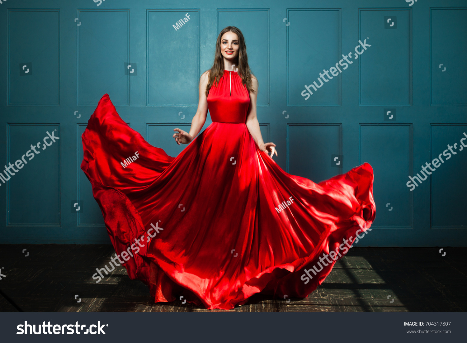 Glamorous Woman Fashionable Red Dress Beautiful Stock Photo 704317807 ...