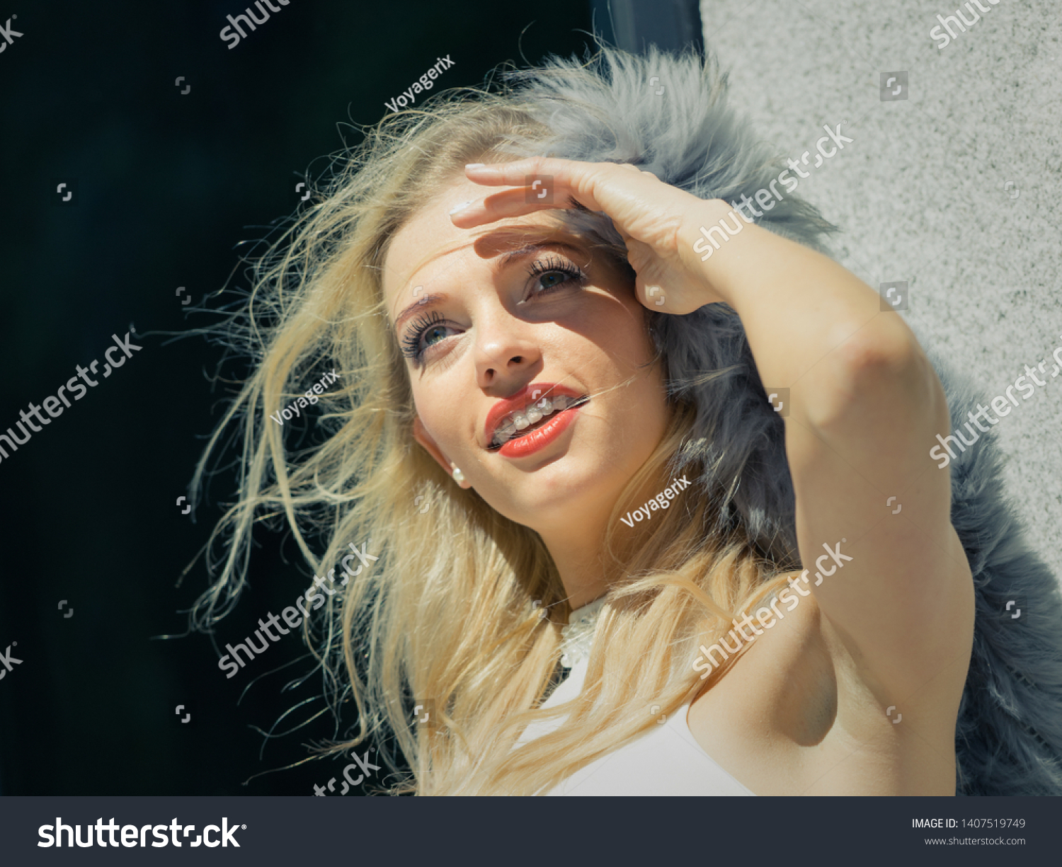 Glamurous Female Fashion Model Looking Sun Stock Photo (Edit