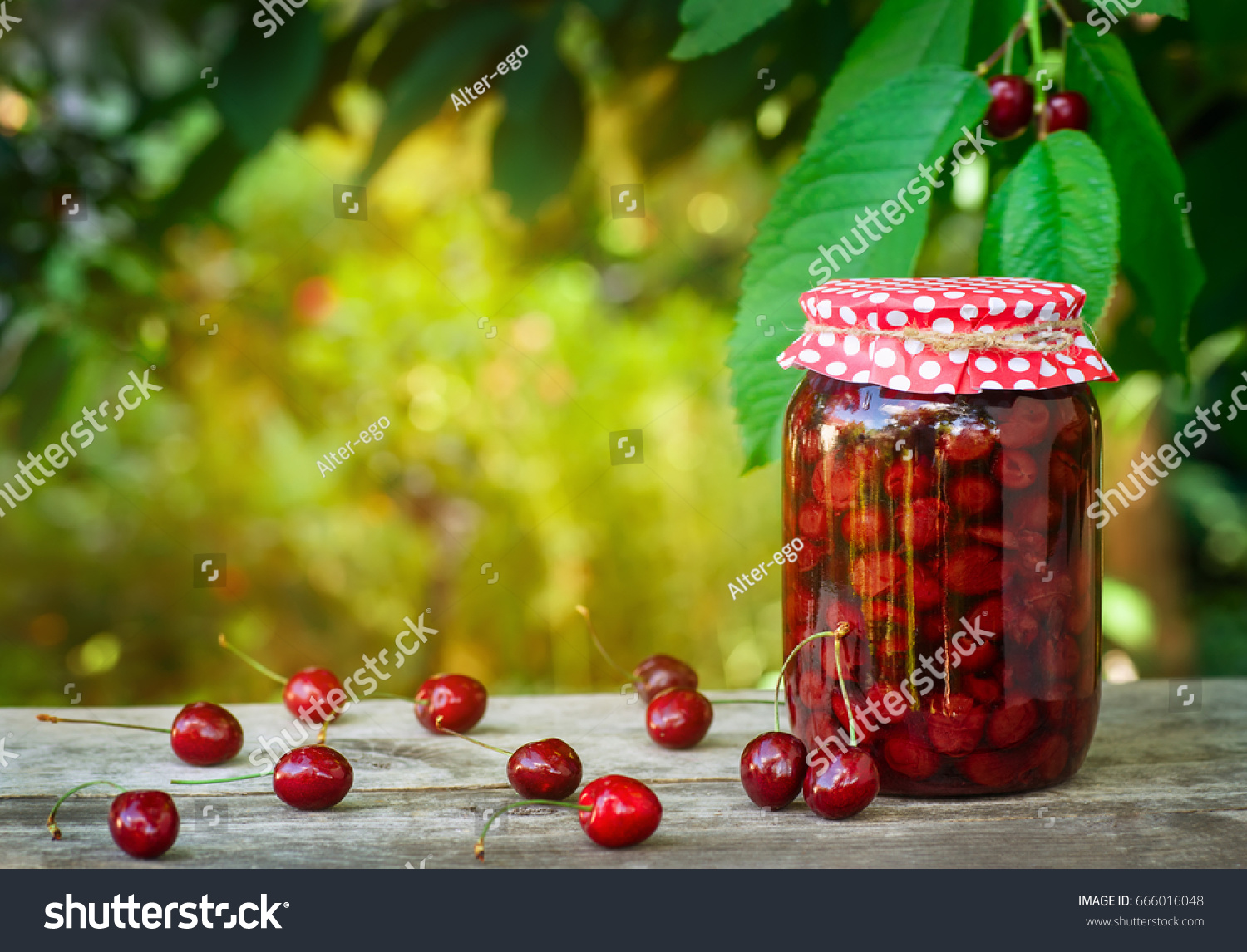 Glass Jar Cherry Jam Fresh Berries Stock Photo Edit Now 666016048