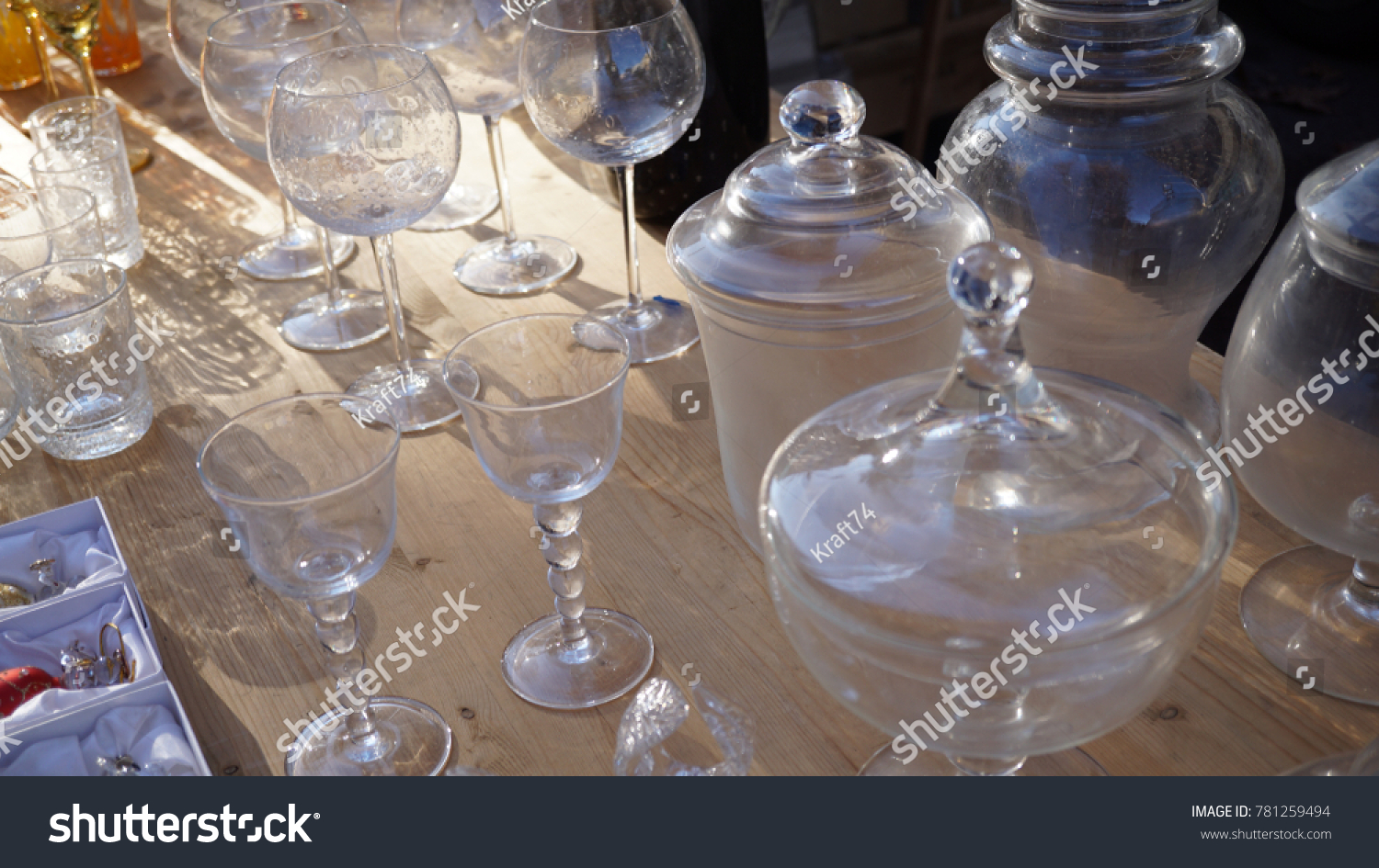 Glass Objects Sale Market Stock Photo 
