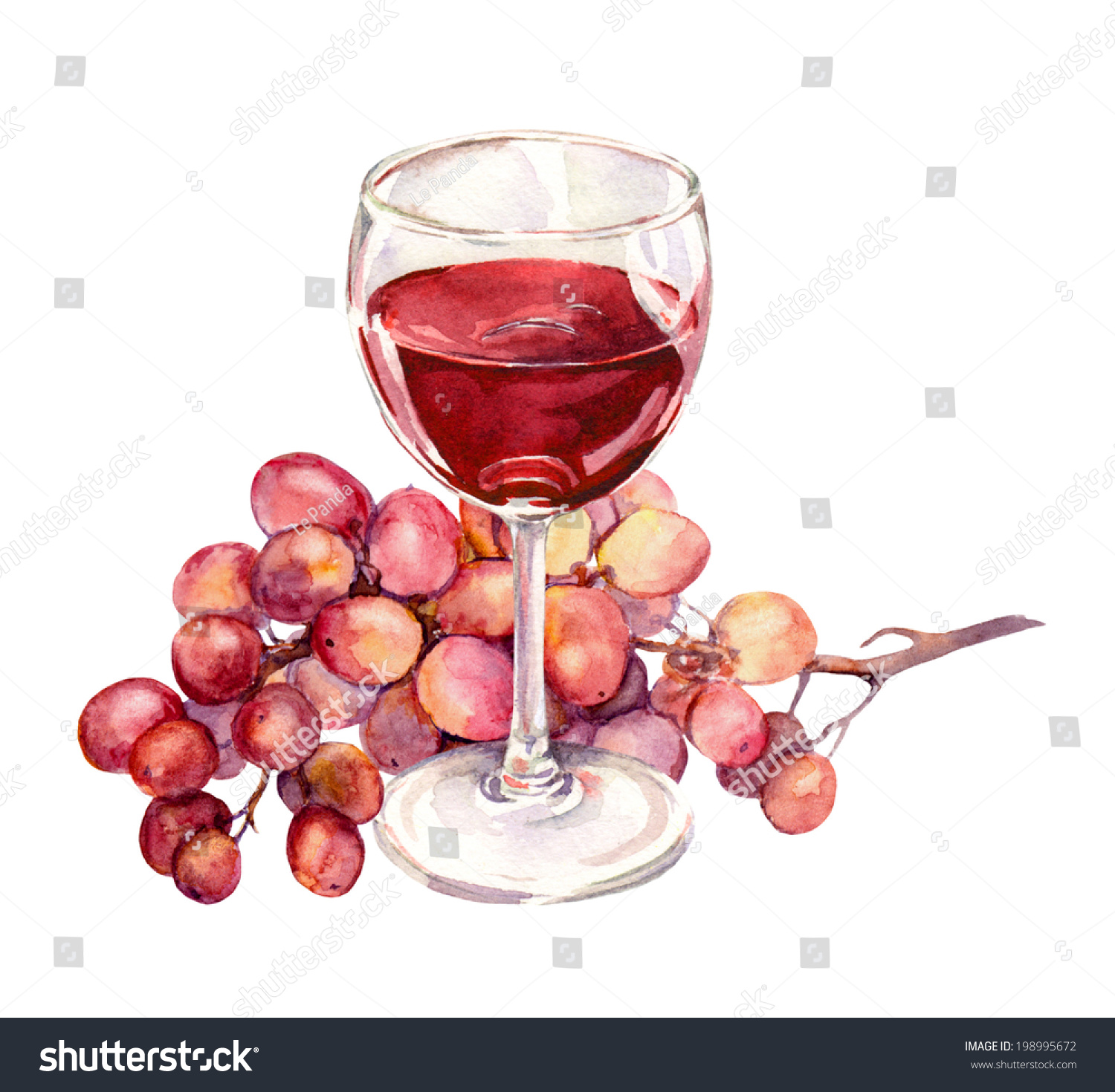 Glass Red Wine Grape Watercolor Painting Stock Illustration 198995672 