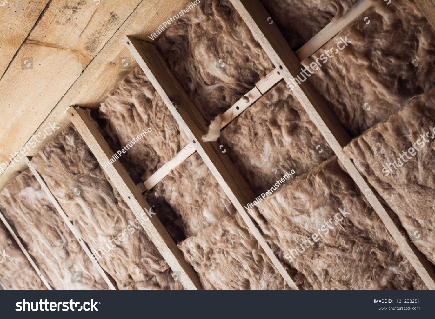 Glass Wool Wooden Frame On Inclined Stock Photo Edit Now 1131258251