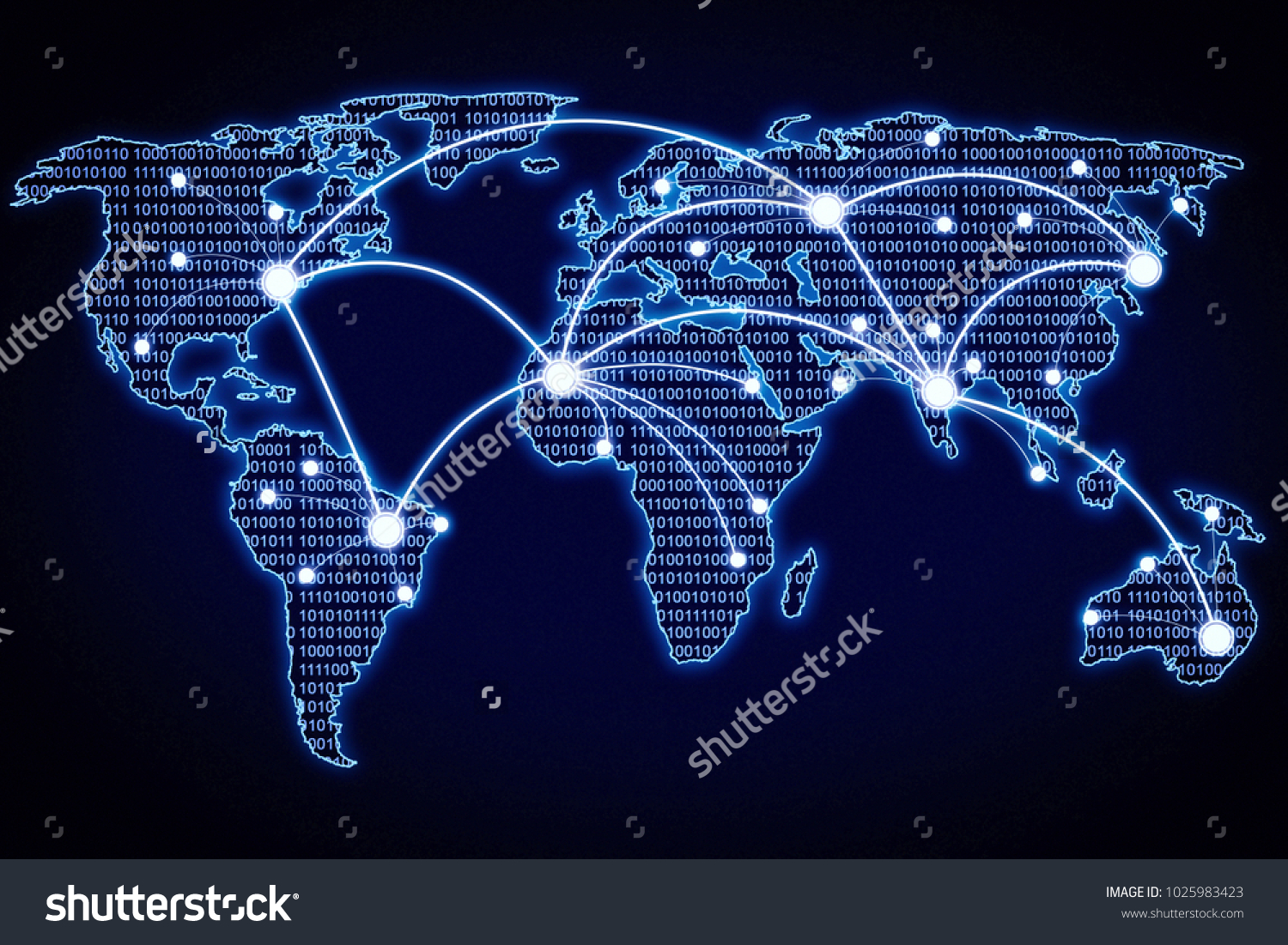 グローバルネットワーク青の輝く地図 ユーザー間の世界的な大陸横断の接続 世界のコミュニティとグローバル化のコンセプト のイラスト素材