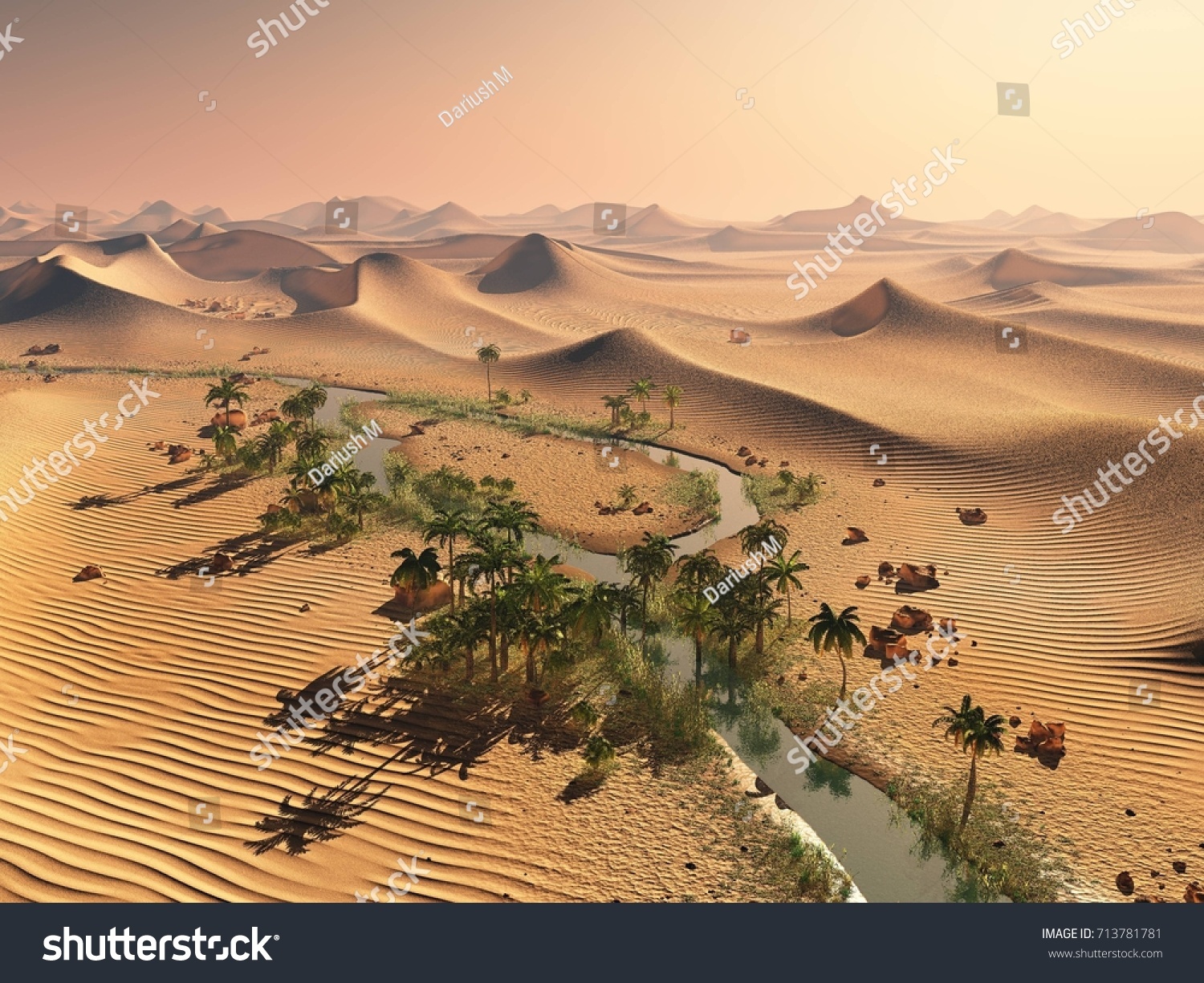 グローバルな温度変化のコンセプト 照りつける夕焼けの空の下の寂しい砂丘 干ばつ砂漠の風景3dレンダリング のイラスト素材