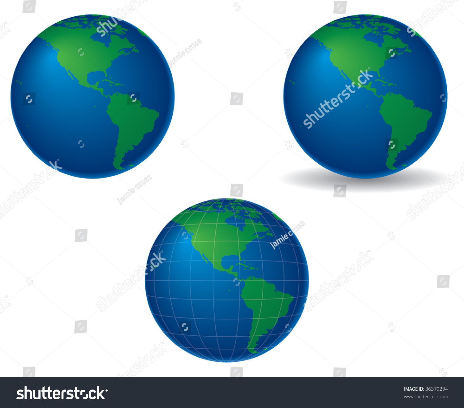 Globes Centered On The Americas, With Shadow And Longitude And Latitude ...