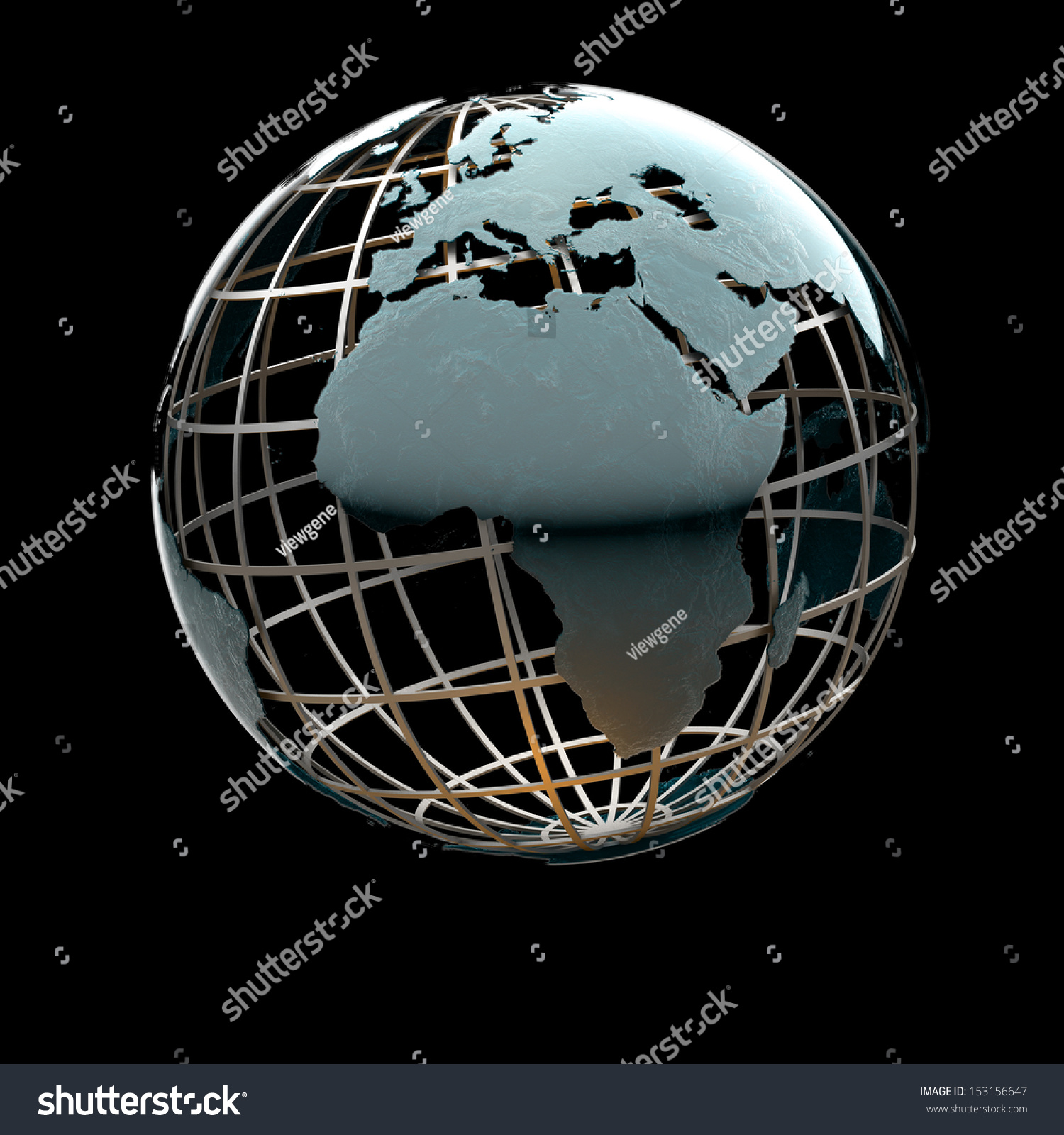 Glossy Metallic Globe Continents On A Metal Grid Facing Africa Stock ...