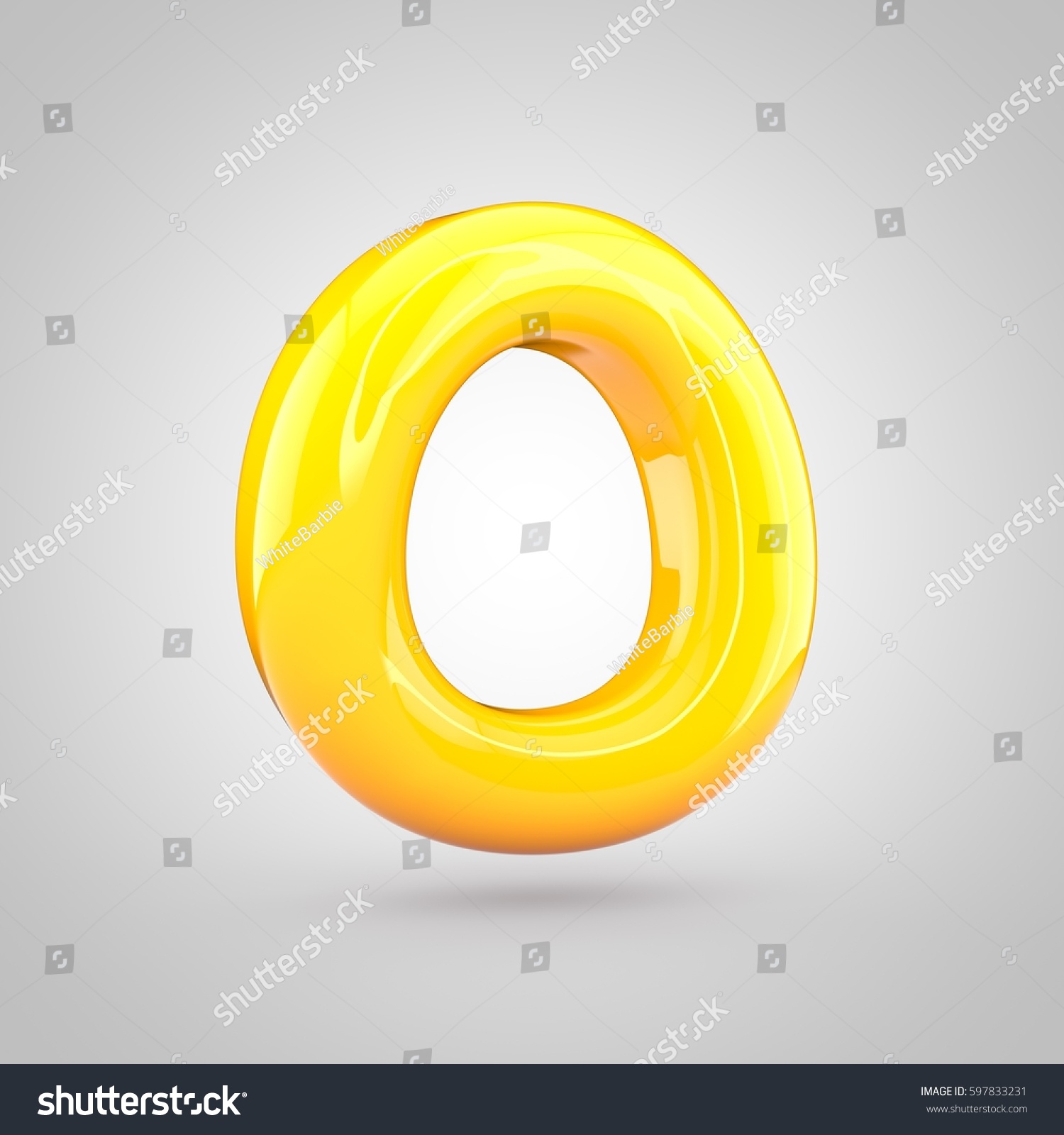 Glossy Yellow Paint Letter O Uppercase 3d Render Of Bubble Twisted