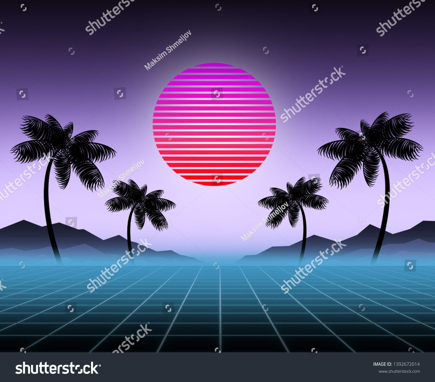 Glowing Neon Synthwave Retrowave Background Template Stock Illustration ...