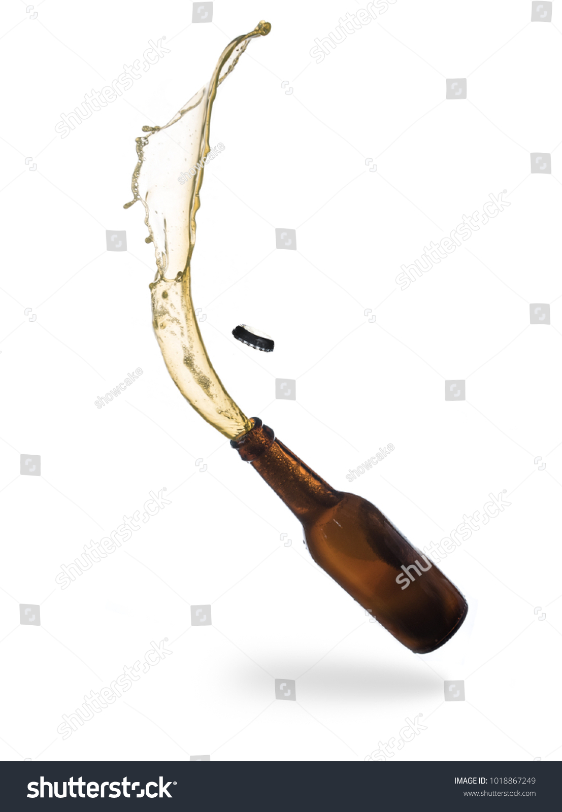 Gold Beer Bottle Opening Exploding Splashing Stock Photo 1018867249 ...