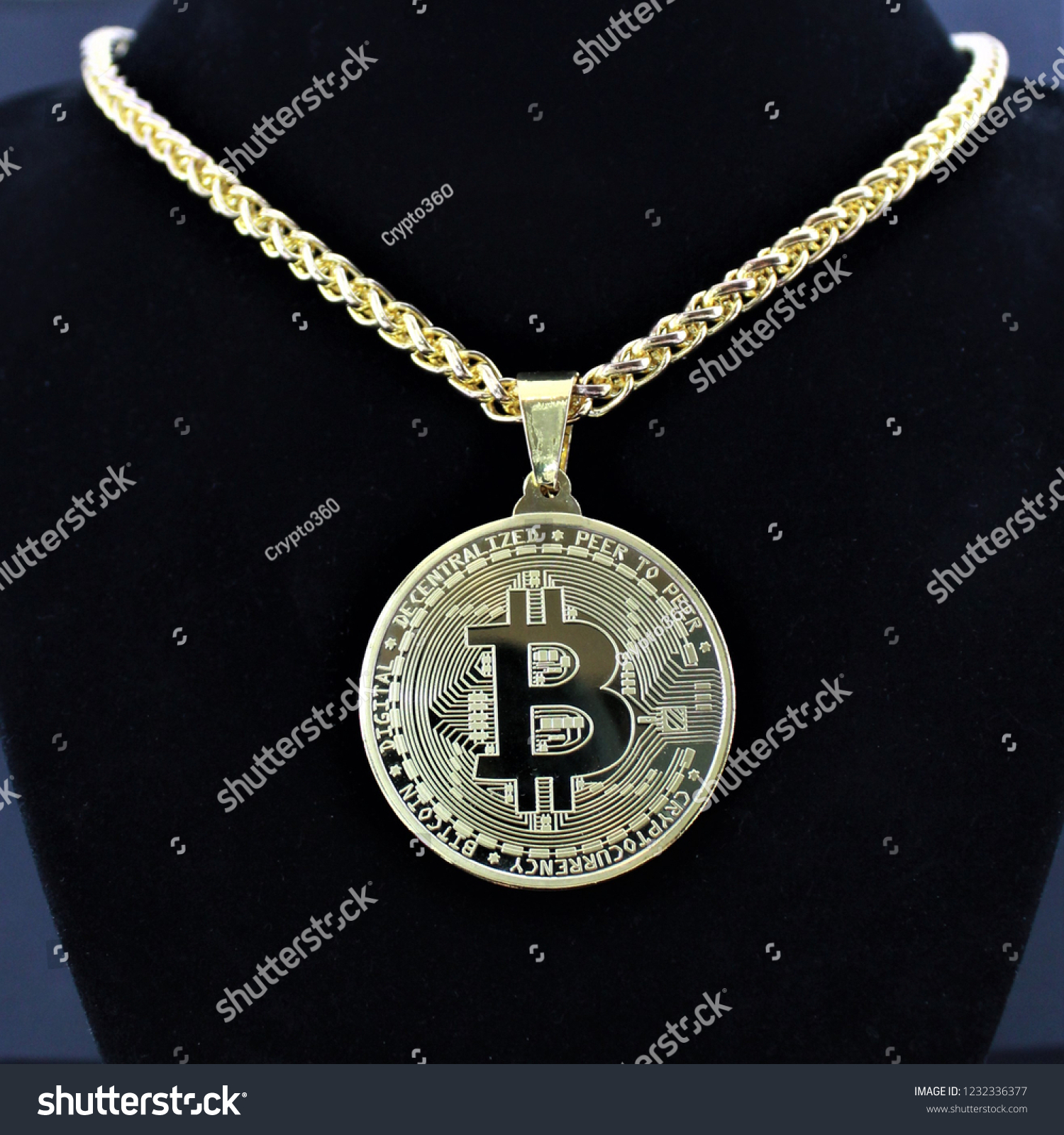 Gold Bitcoin Necklace Gold Chain Bitcoin Stock Photo Edit Now 1232336377