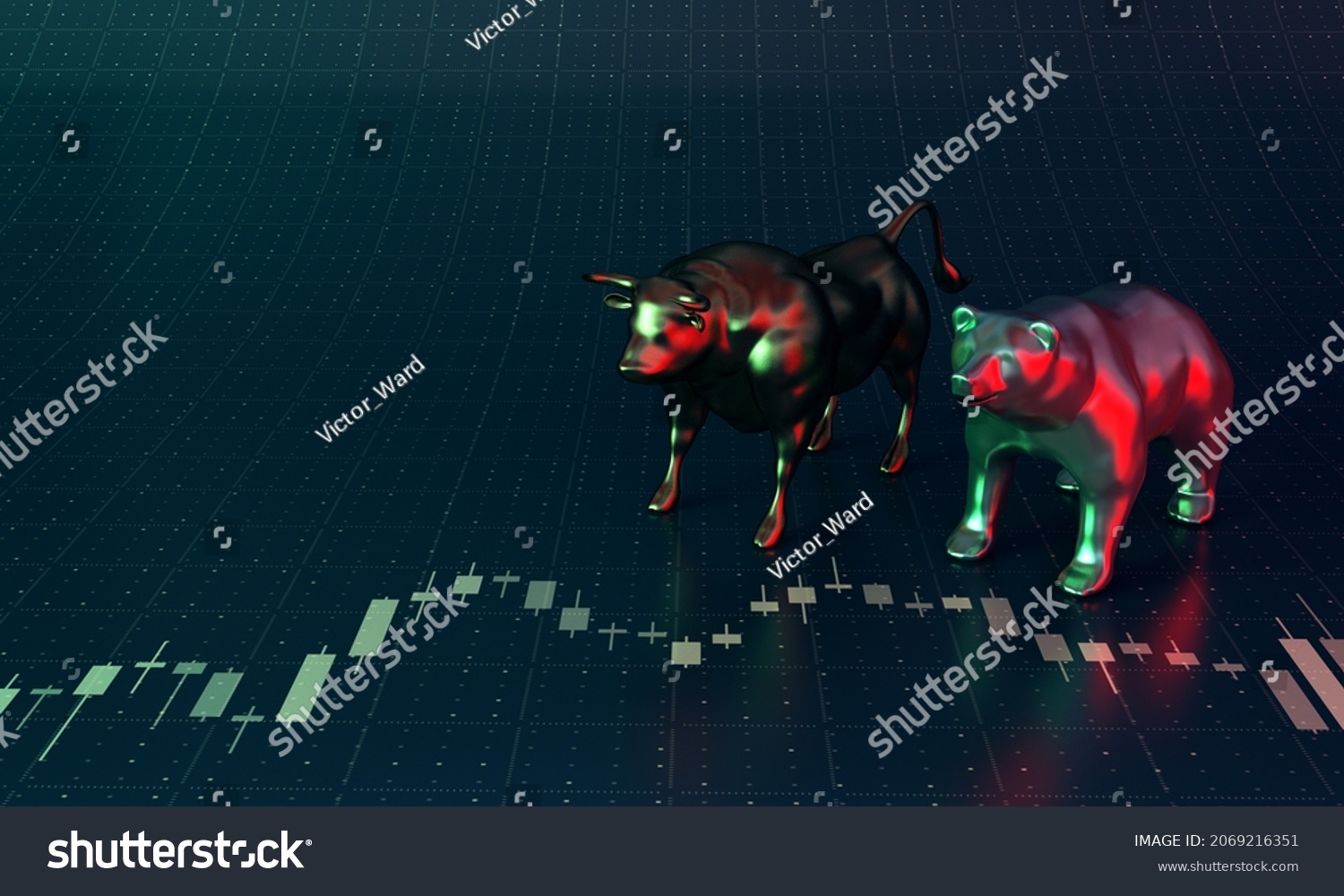 Gold Bull Bear 3d Render 3d Stock Illustration 2069216351 