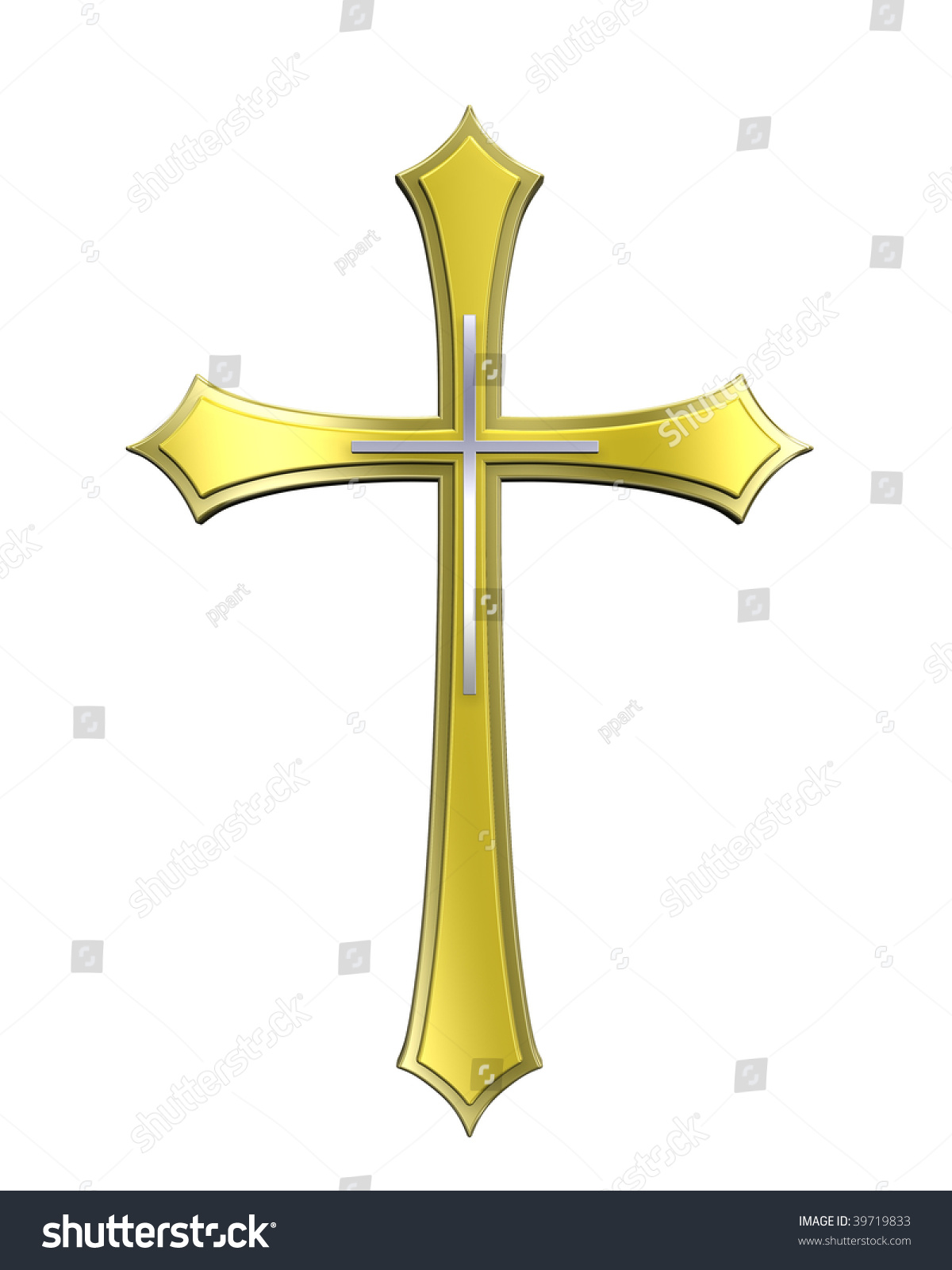 Gold Christian Cross Isolated On White. Computer Generated 3d Photo ...