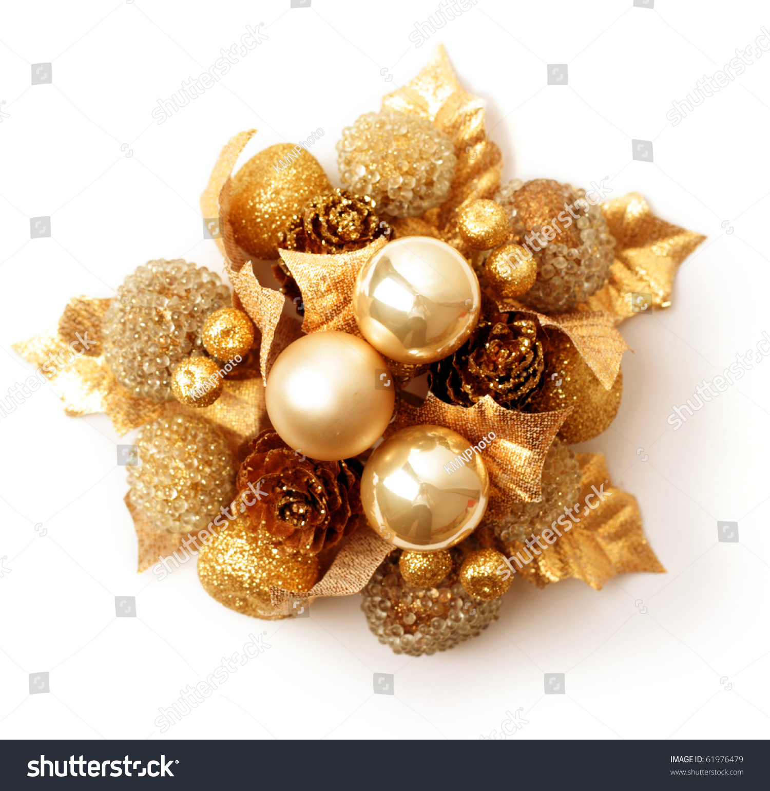 Gold Christmas Ornaments Isolated On White Stock Photo (Edit Now ...