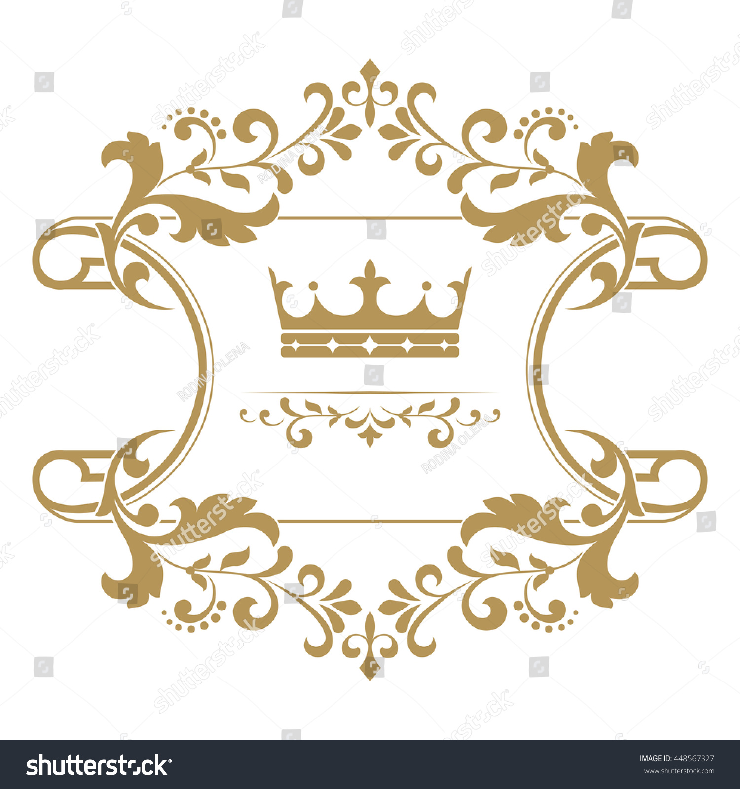 Gold Crown Vintage Frame On White Stock Illustration 448567327 ...