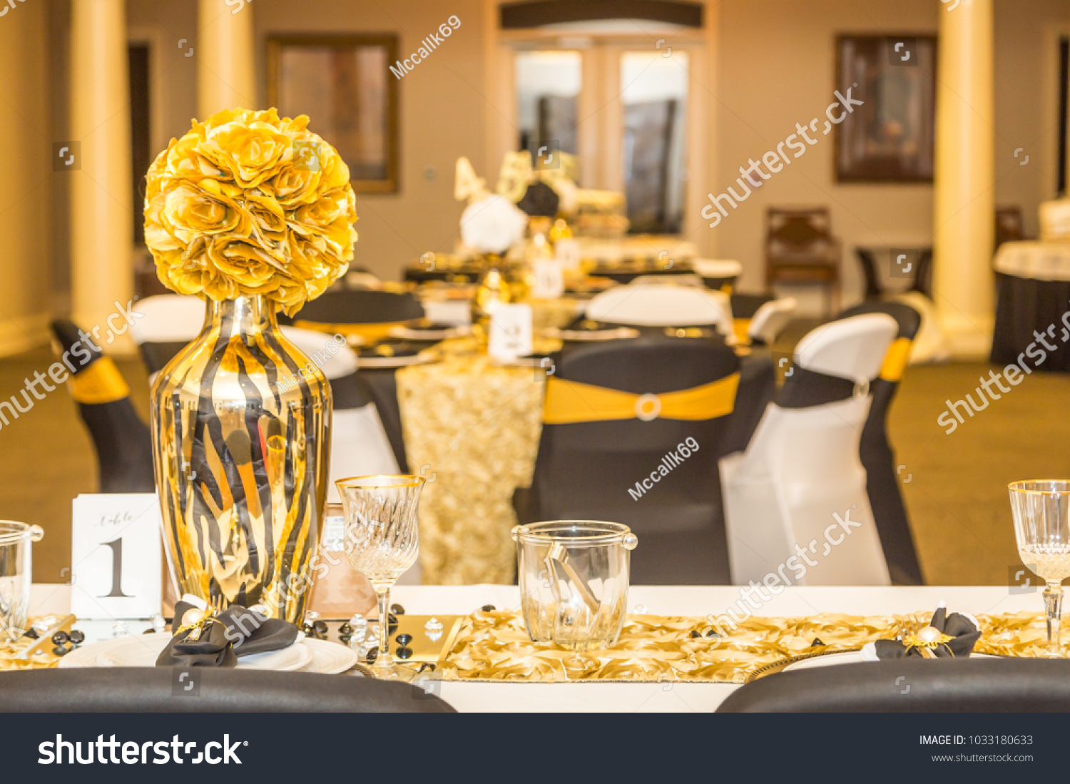 Gold Head Table Centerpiece Black White Stock Image Download Now