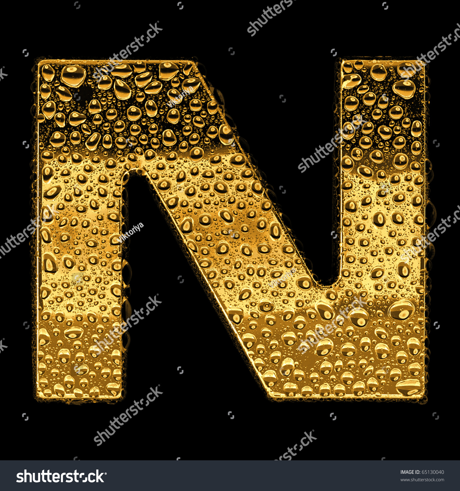 Gold Metal Three-Dimensional Alphabet Symbol - Letter N. Covered With ...