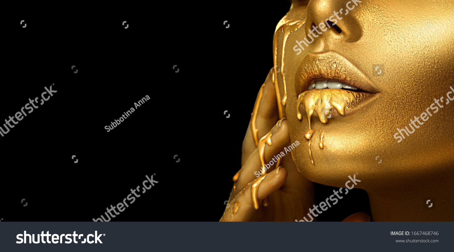 Gold Paint Smudges Drips Face Lips Stock Photo Edit Now