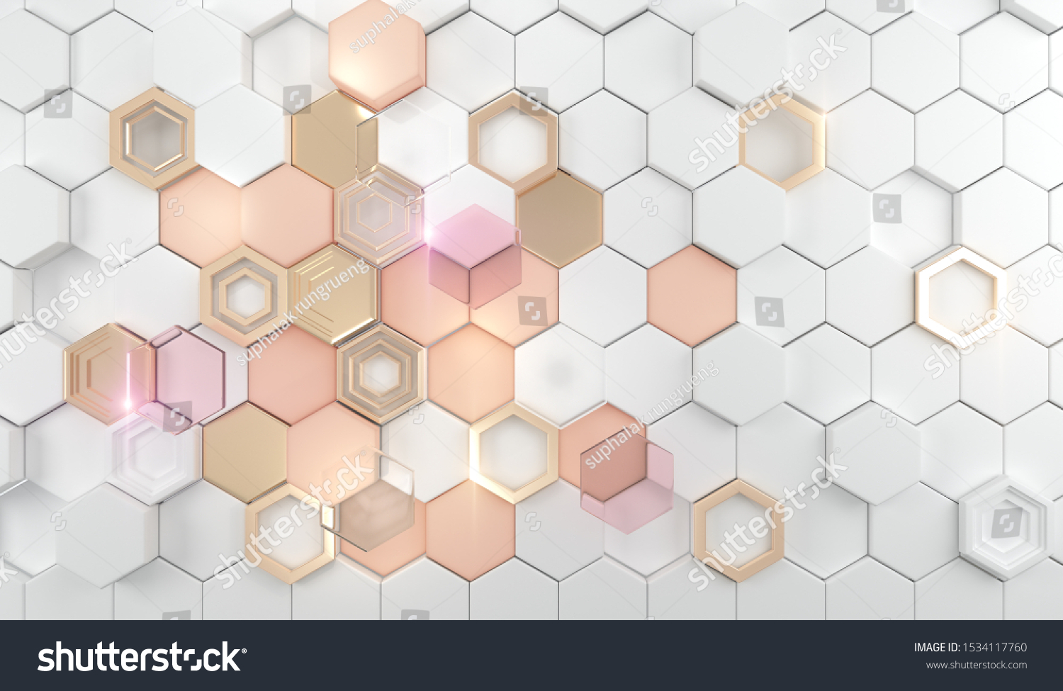 Gold Shiny Glowing Hexagon On White Stock Illustration 1534117760 ...