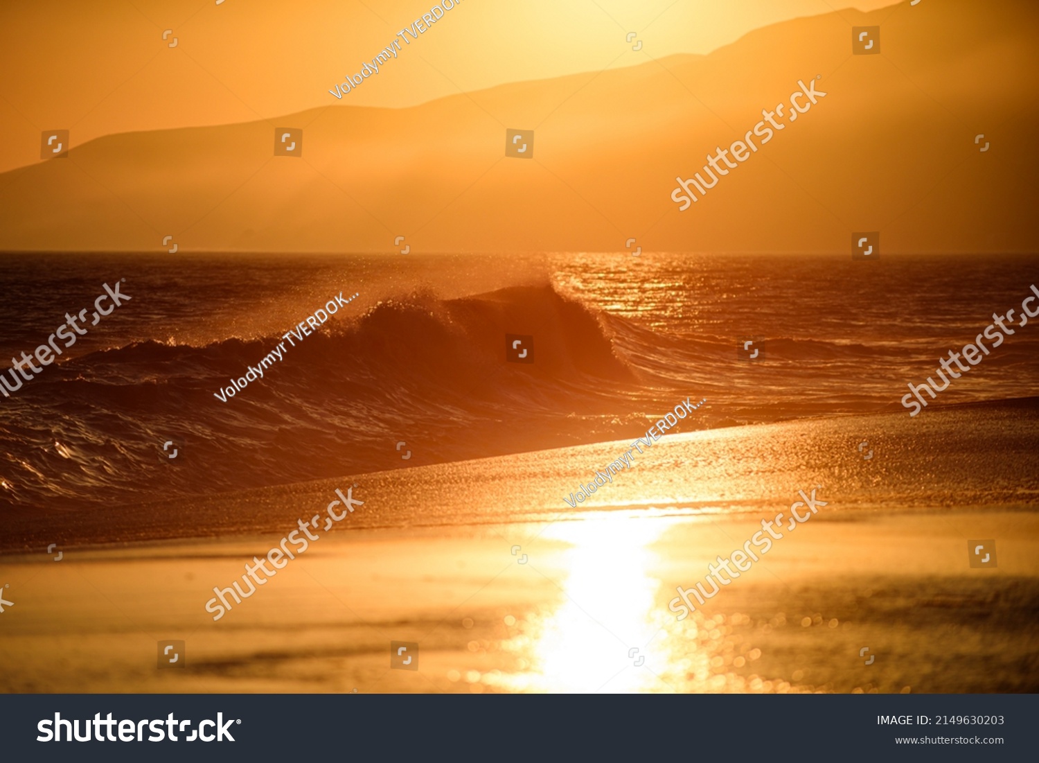 Gold Sky Sea Water Sea Waves Stock Photo 2149630203 | Shutterstock