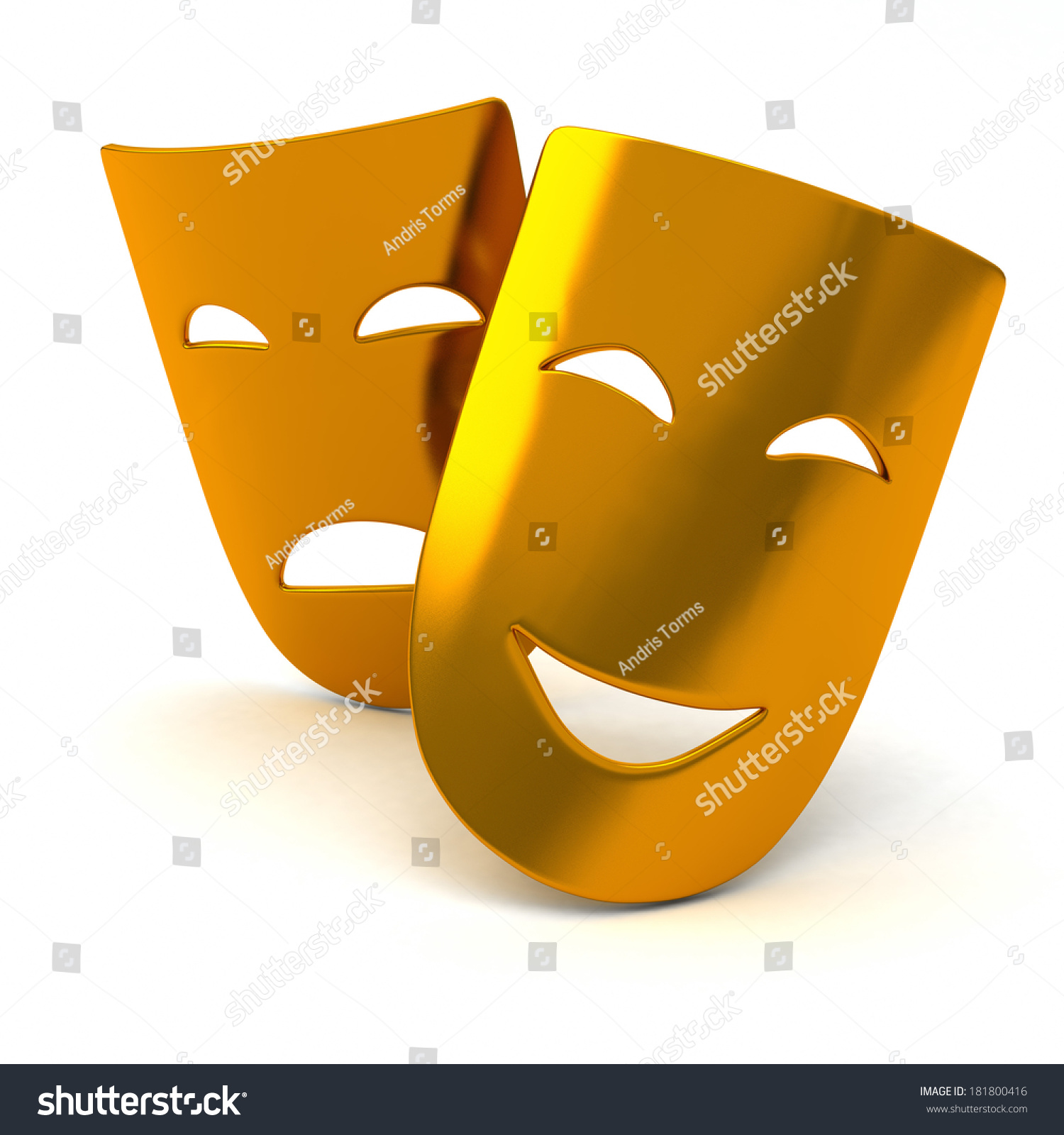 Gold Theatrical Masks - Comedy And Tragedy Concepts, 3d Stock Photo ...