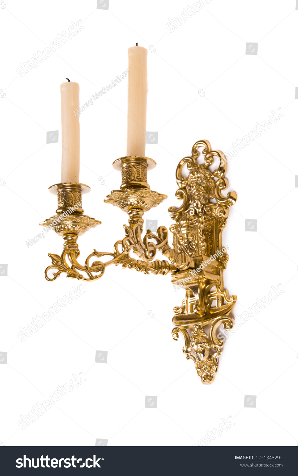 Gold Wall Candle Holder On White Stock Photo Edit Now 1221348292   Stock Photo Gold Wall Candle Holder On A White Background 1221348292 