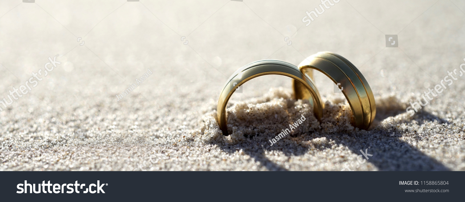 Gold Wedding Rings Beach Close Copy Stock Photo Edit Now