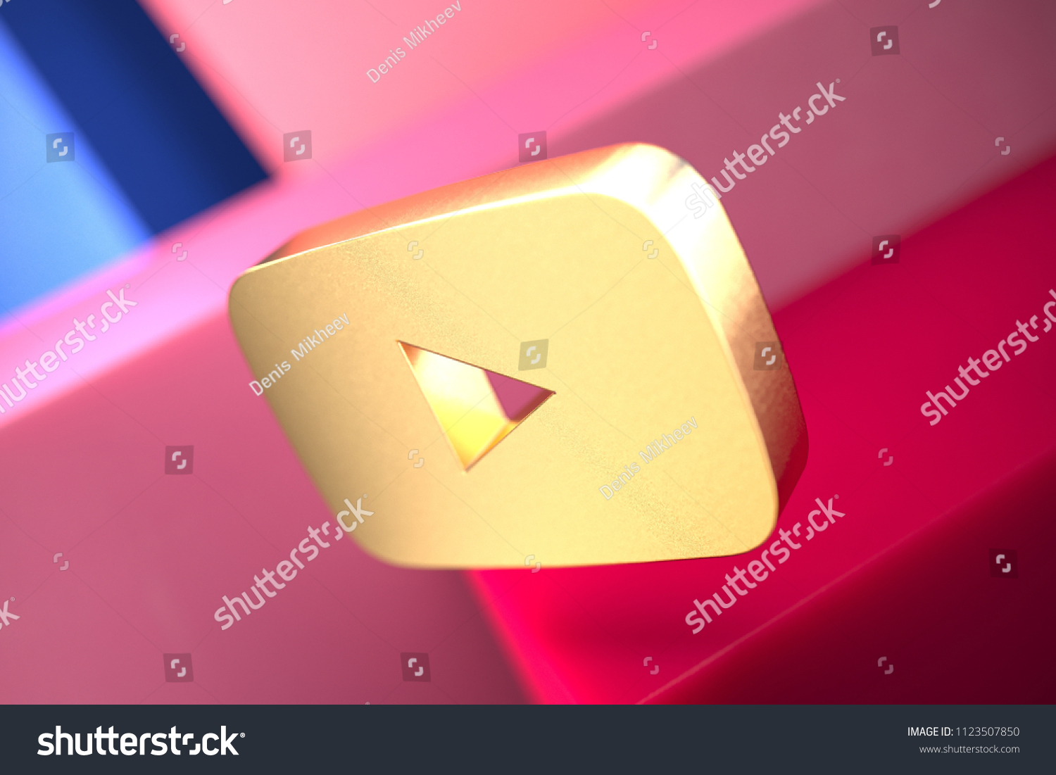 Gold Youtube Play Icon On Pink Stock Illustration