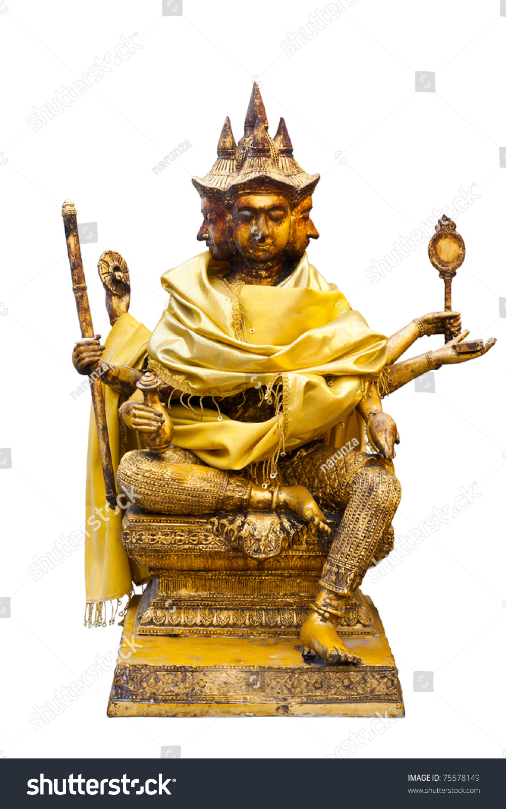 Golden Brahma Statue From Front On White Isolated Stock Photo 75578149 ...