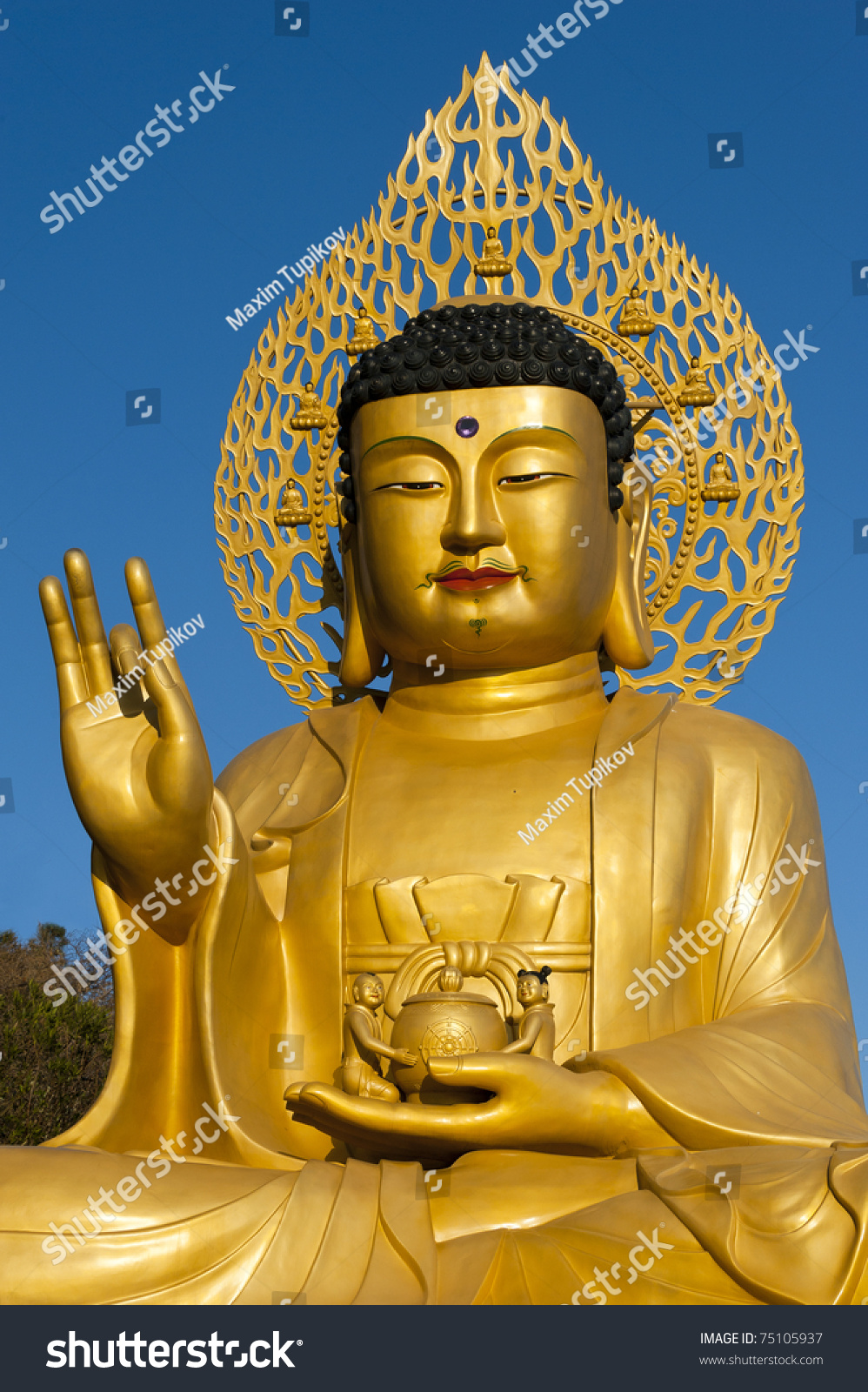 Golden Buddha Statue At Buddhist Temple Of Sanbanggulsa At Sanbangsan ...